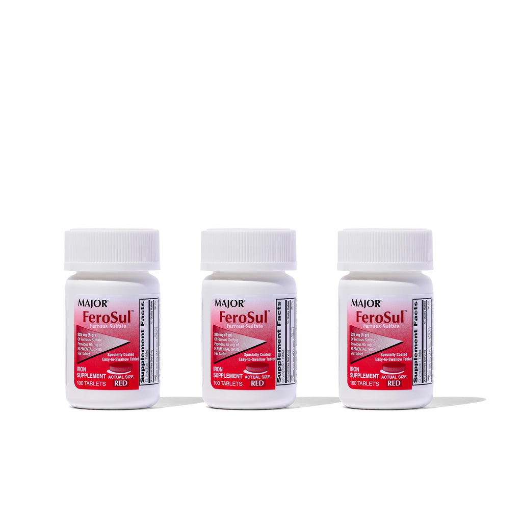 MAJOR Ferosul Ferrous Sulate 325mg Tablets – 65mg Elemental Iron | Iron Supplement (3 Pack, Red)