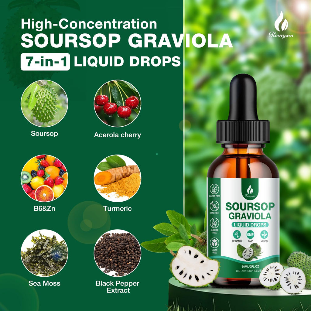 Hemyum Soursop Bitters Liquid Drops – 7 in 1 Graviola + Sea Moss, 2 oz