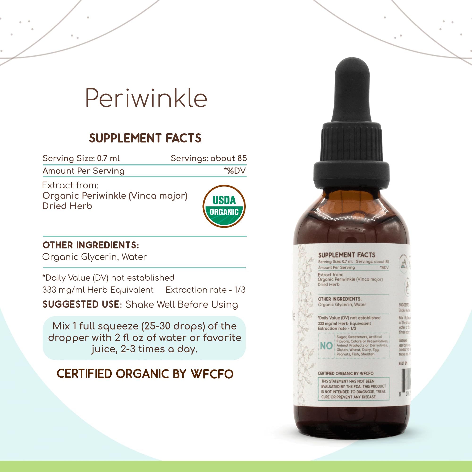 HerbEra Periwinkle B60 USDA Organic Tincture – Alcohol-Free High-Potency Vinca Major Drops (2 oz)