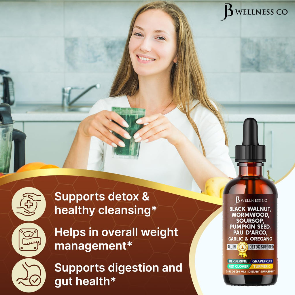 Wormwood Black Walnut Cleanse Drops – 4 oz with Soursop, Garlic, Pau D'Arco