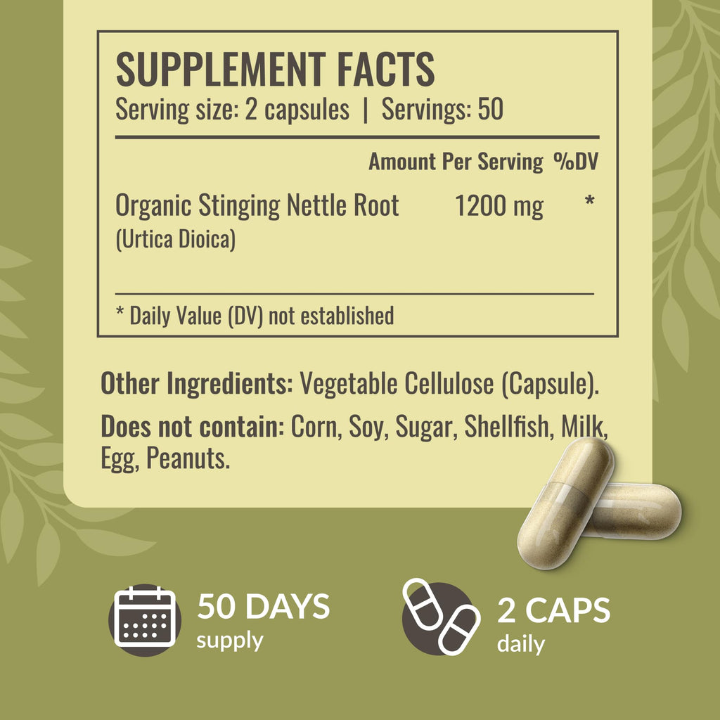 HERBAMAMA Stinging Nettle Capsules 1200mg Root Extract – Urinary Tract Support (Vegan, Non-GMO)