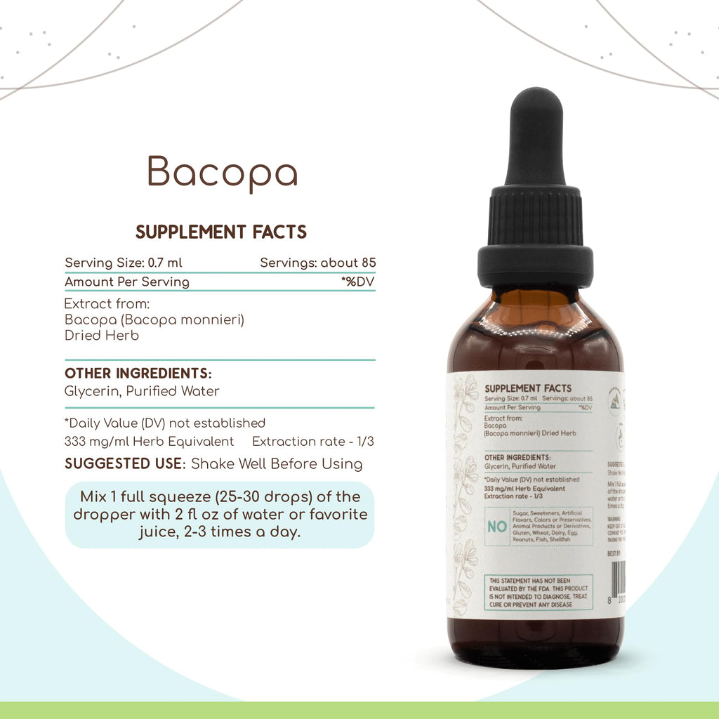 HerbEra Bacopa B60 Alcohol-Free Herbal Extract Tincture - 2 fl oz | Bacopa Monnieri