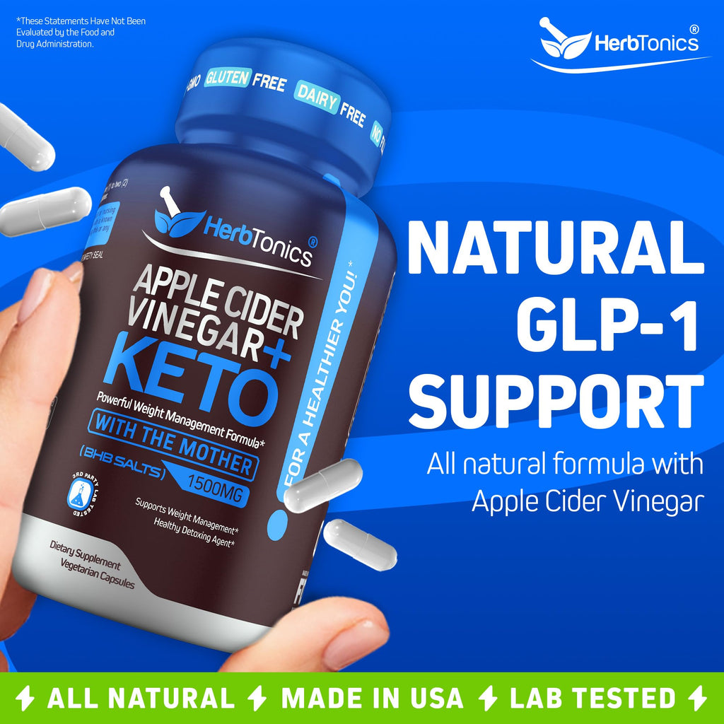 Herbtonics Keto Metabolic Optimizer & Satiety Complex | Apple Cider Vinegar + BHB Capsules | GLP-1 & Fullness Support | 240 Capsules