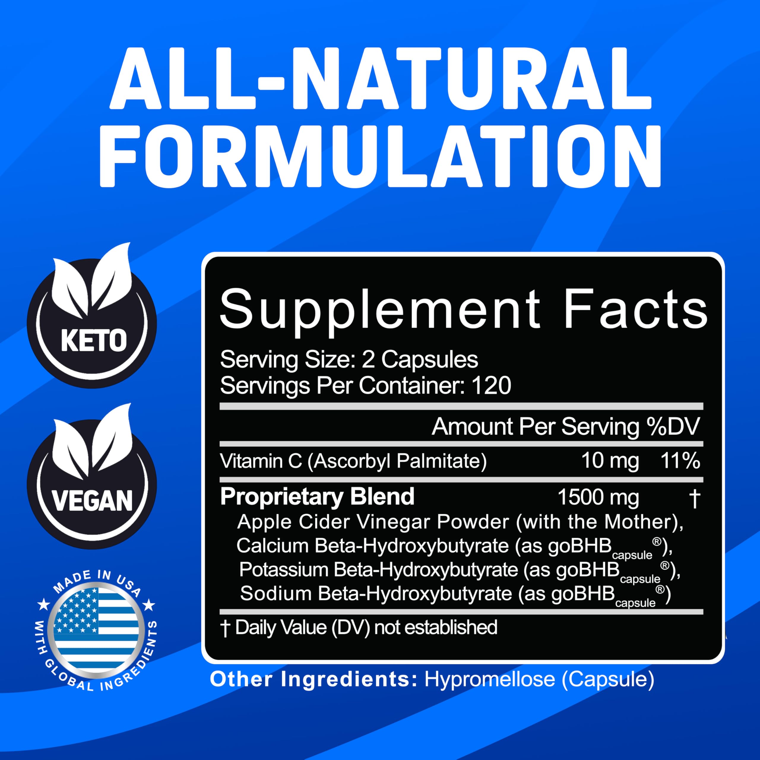 Herbtonics Keto Metabolic Optimizer & Satiety Complex | Apple Cider Vinegar + BHB Capsules | GLP-1 & Fullness Support | 240 Capsules