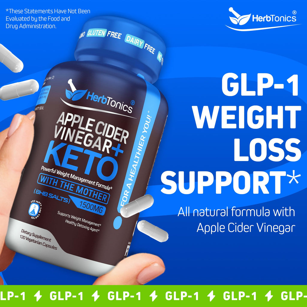 Herbtonics GLP-1 Support: Apple Cider Vinegar + Keto BHB, 60 Caps
