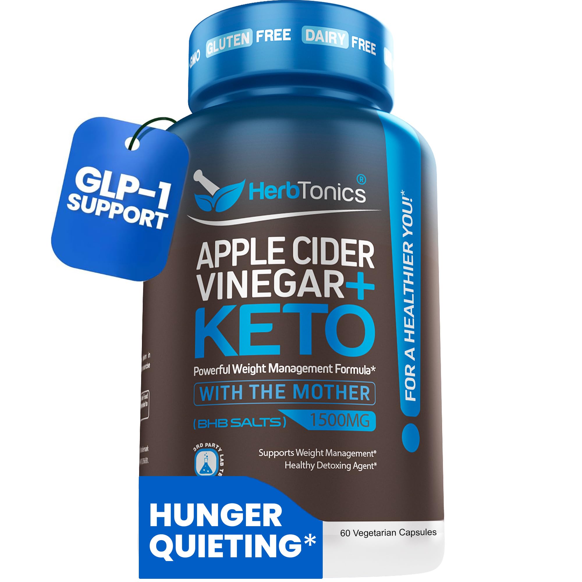 Herbtonics GLP-1 Support: Apple Cider Vinegar + Keto BHB, 60 Caps
