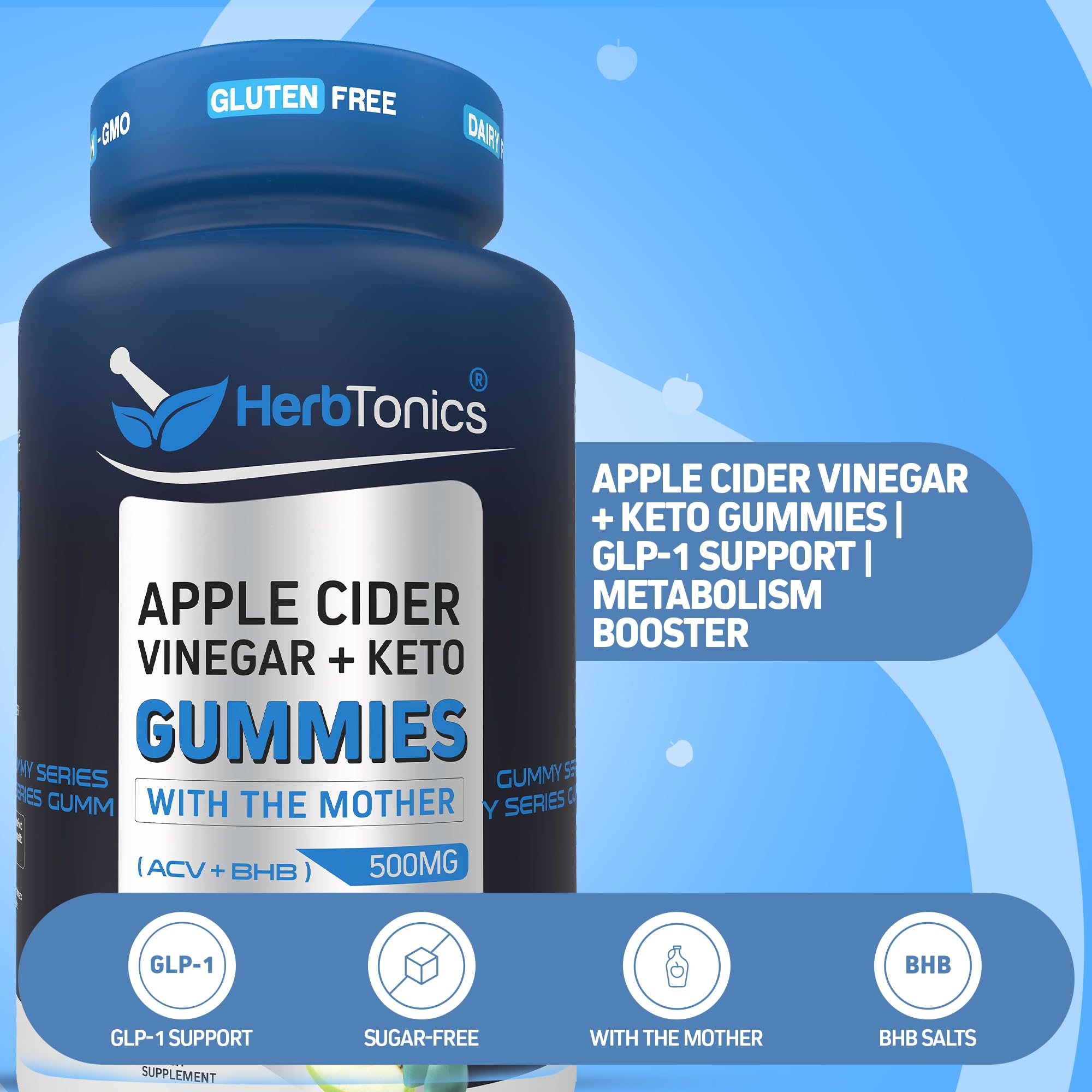 Herbtonics Keto Apple Cider Vinegar Gummies – Sugar Free, Raw ACV with The Mother (120 Vegan Gummies)