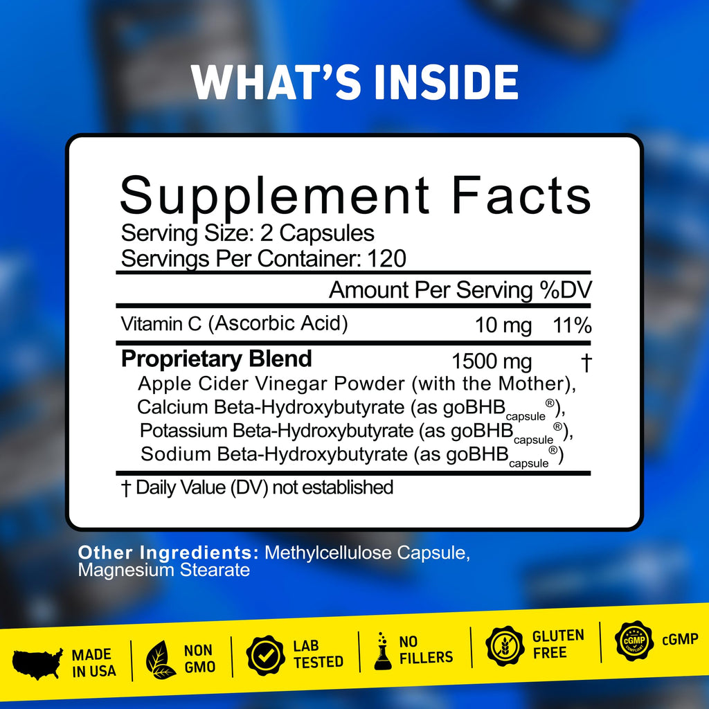 Herbtonics Keto Metabolic Optimizer & Satiety Complex | Apple Cider Vinegar + BHB Capsules | GLP-1 & Fullness Support | 240 Capsules
