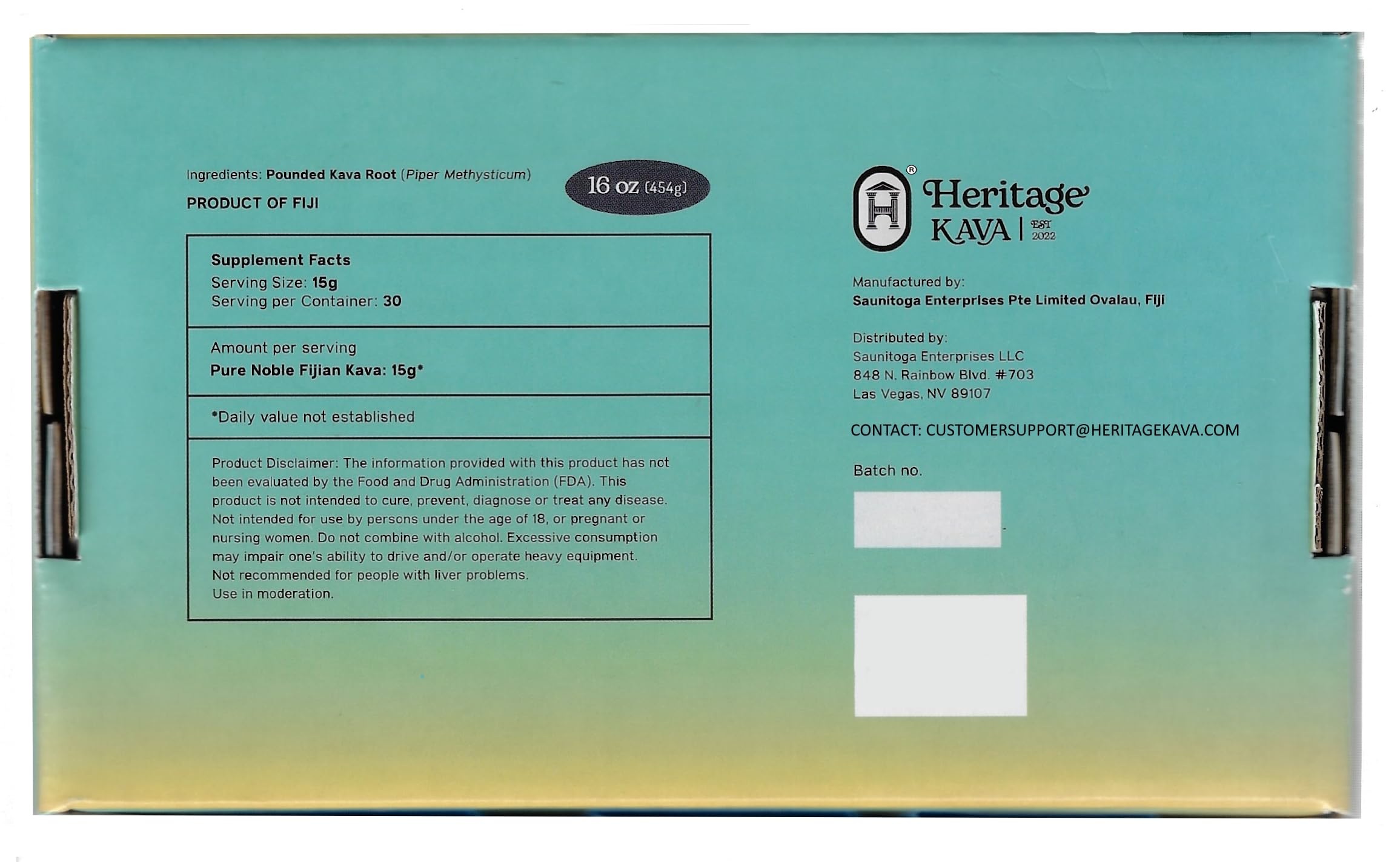 Heritage Kava Premium Fiji Noble Kava Root Powder 16 oz (1 lb)
