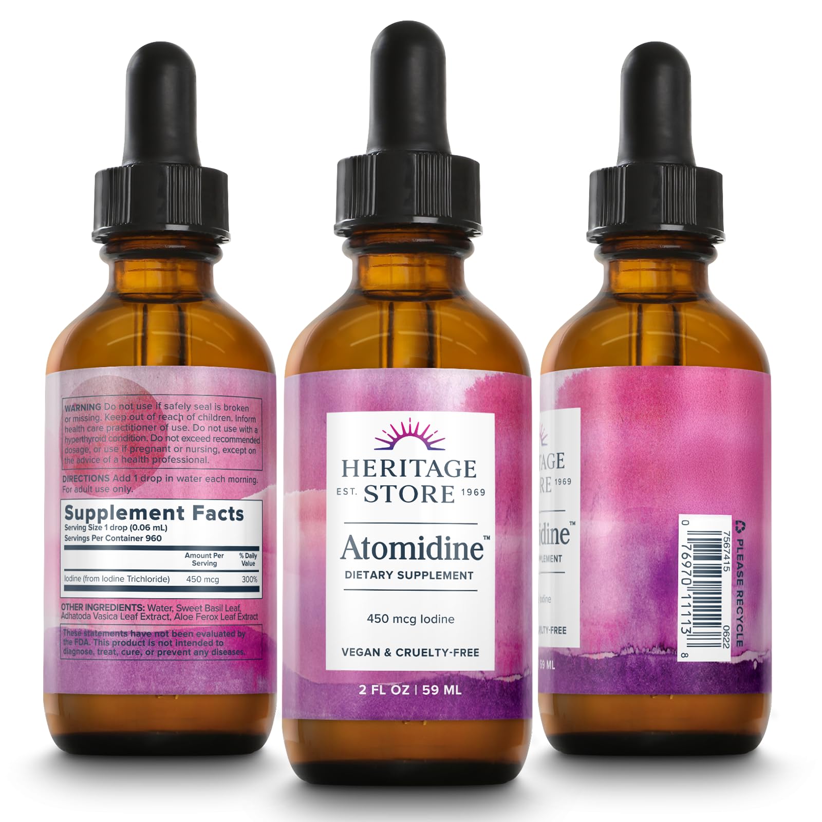 Heritage Store Atomidine 450mcg Liquid Iodine Drops - Vegan & Cruelty-Free