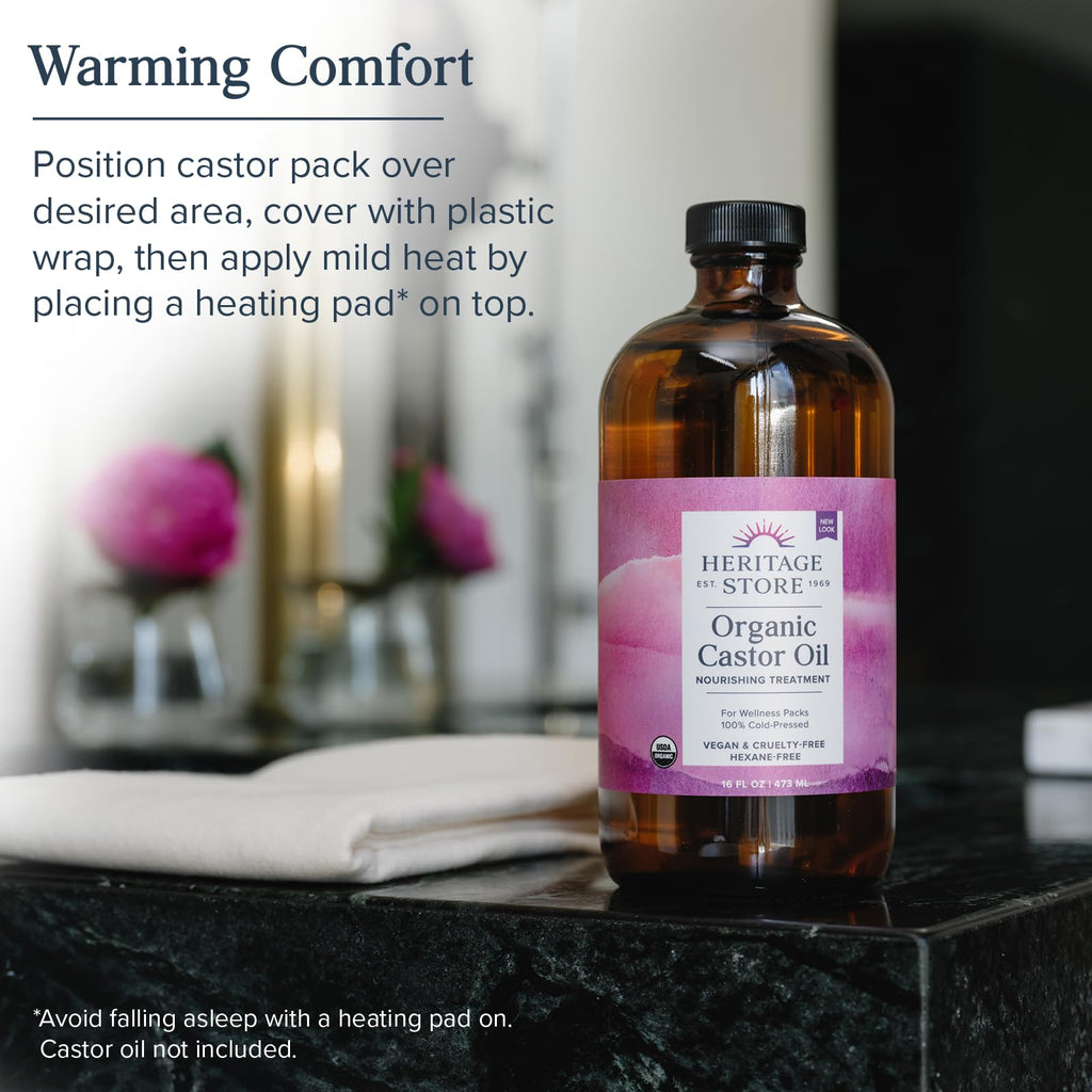 HERITAGE STORE Cotton Flannel Castor Oil Pack Wrap 13x15in – Soft, Reusable, Vegan & Cruelty-Free