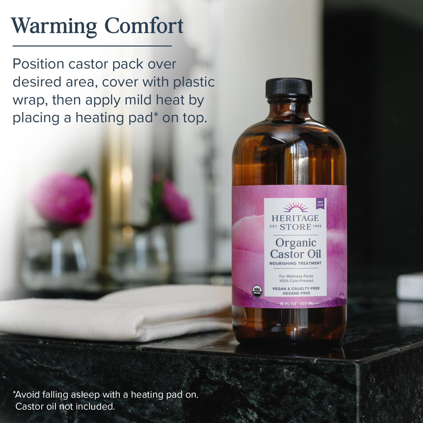 HERITAGE STORE Cotton Flannel Castor Oil Pack Wrap 13x15in – Soft, Reusable, Vegan & Cruelty-Free
