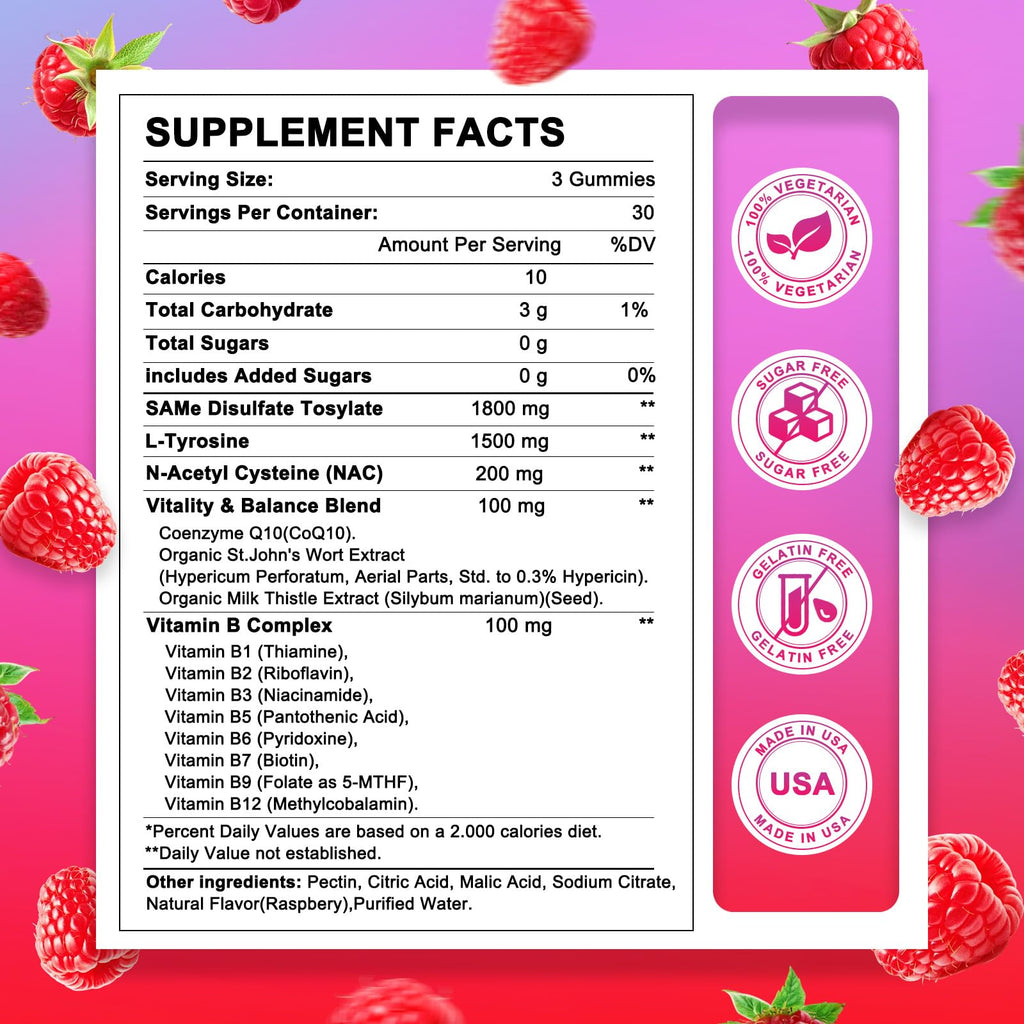 HevChay 1800 MG SAM-e Gummies – Brain, Mood, Joints, Liver | 90 Vegan Gummies
