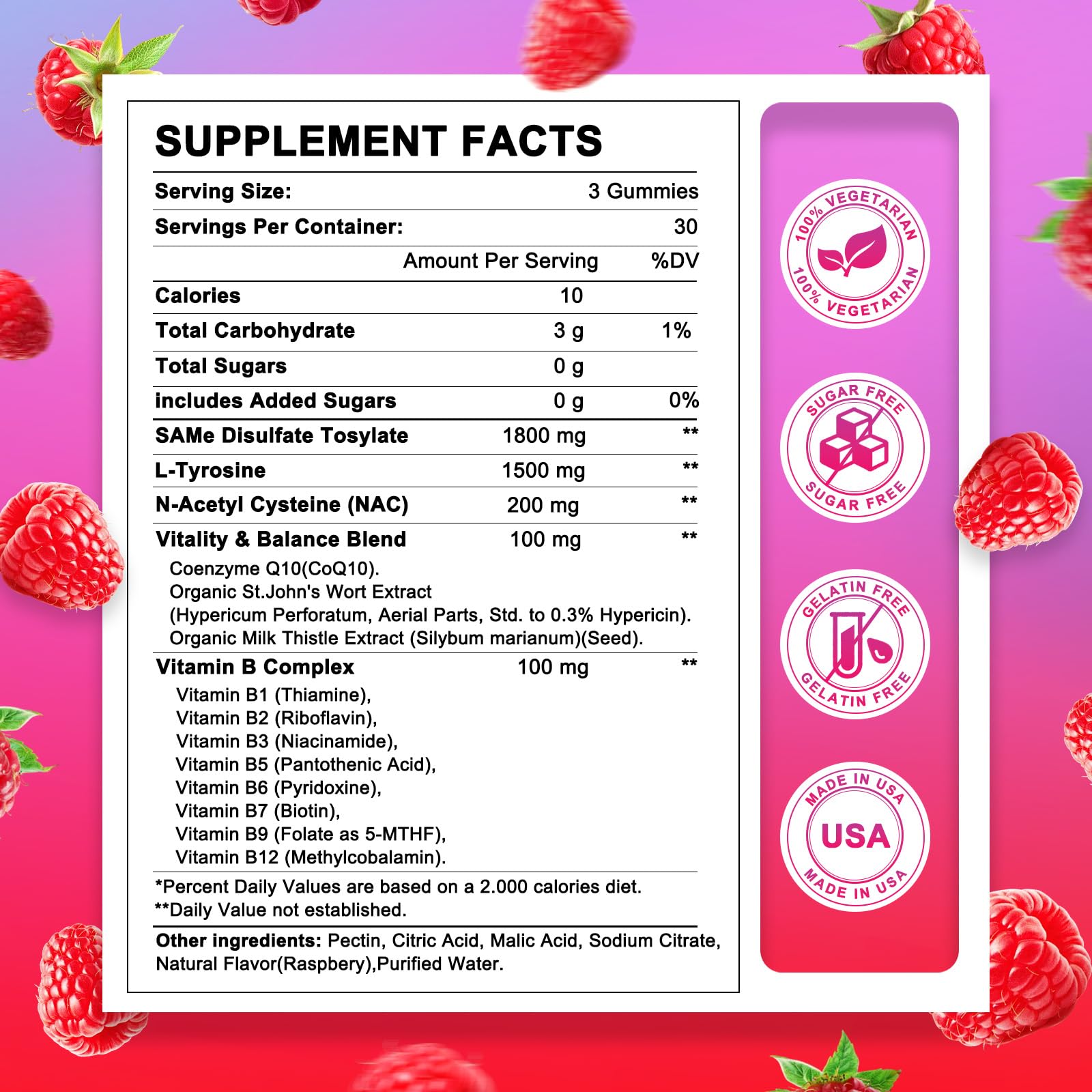 HevChay 1800 MG SAM-e Gummies – Brain, Mood, Joints, Liver | 90 Vegan Gummies