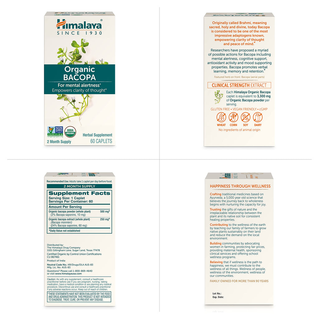 Himalaya Bacopa Monnieri Nootropic – Organic 750 mg, 60 Caplets