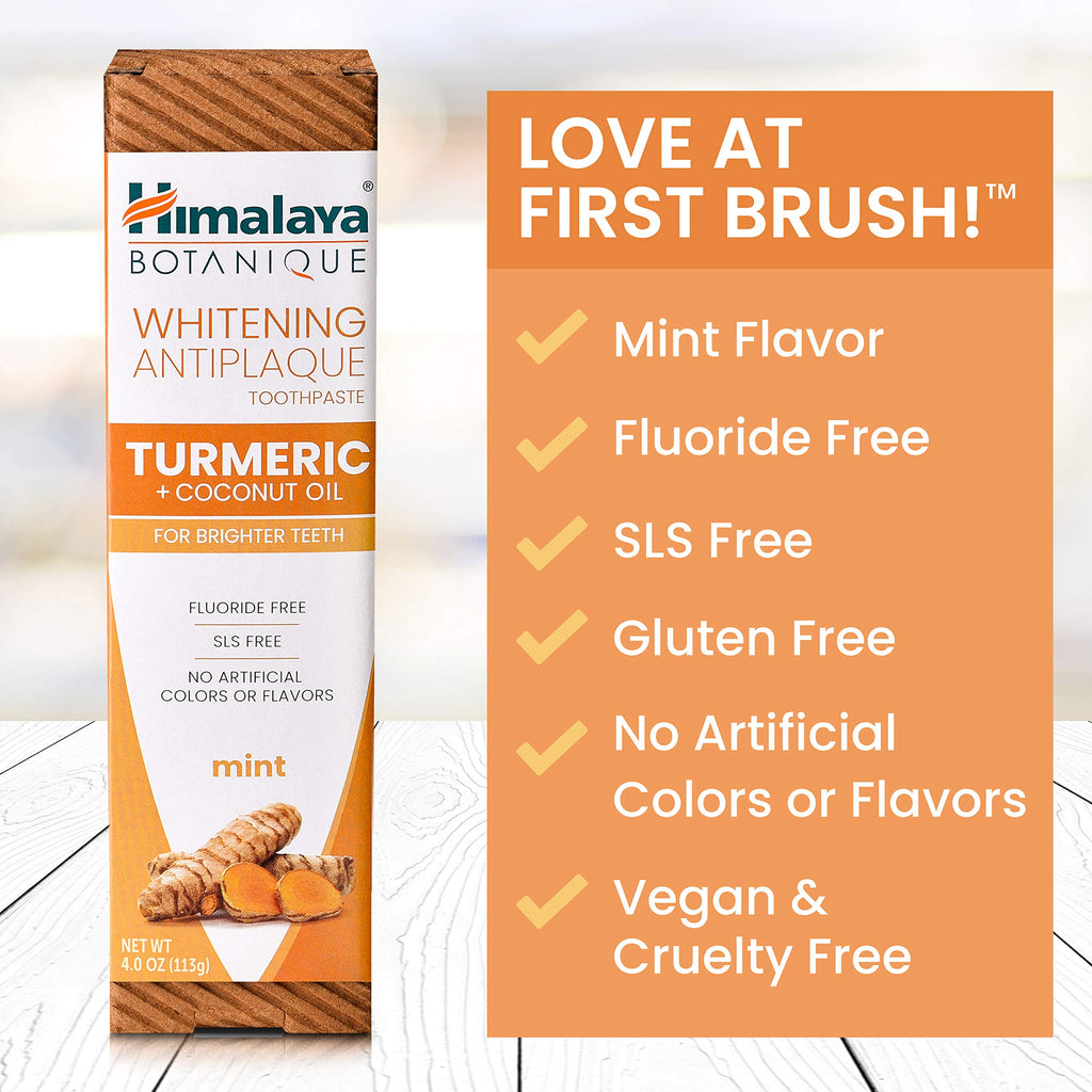 Himalaya Botanique Turmeric & Coconut Oil Whitening Toothpaste – Fluoride Free, Mint | 2 Pack
