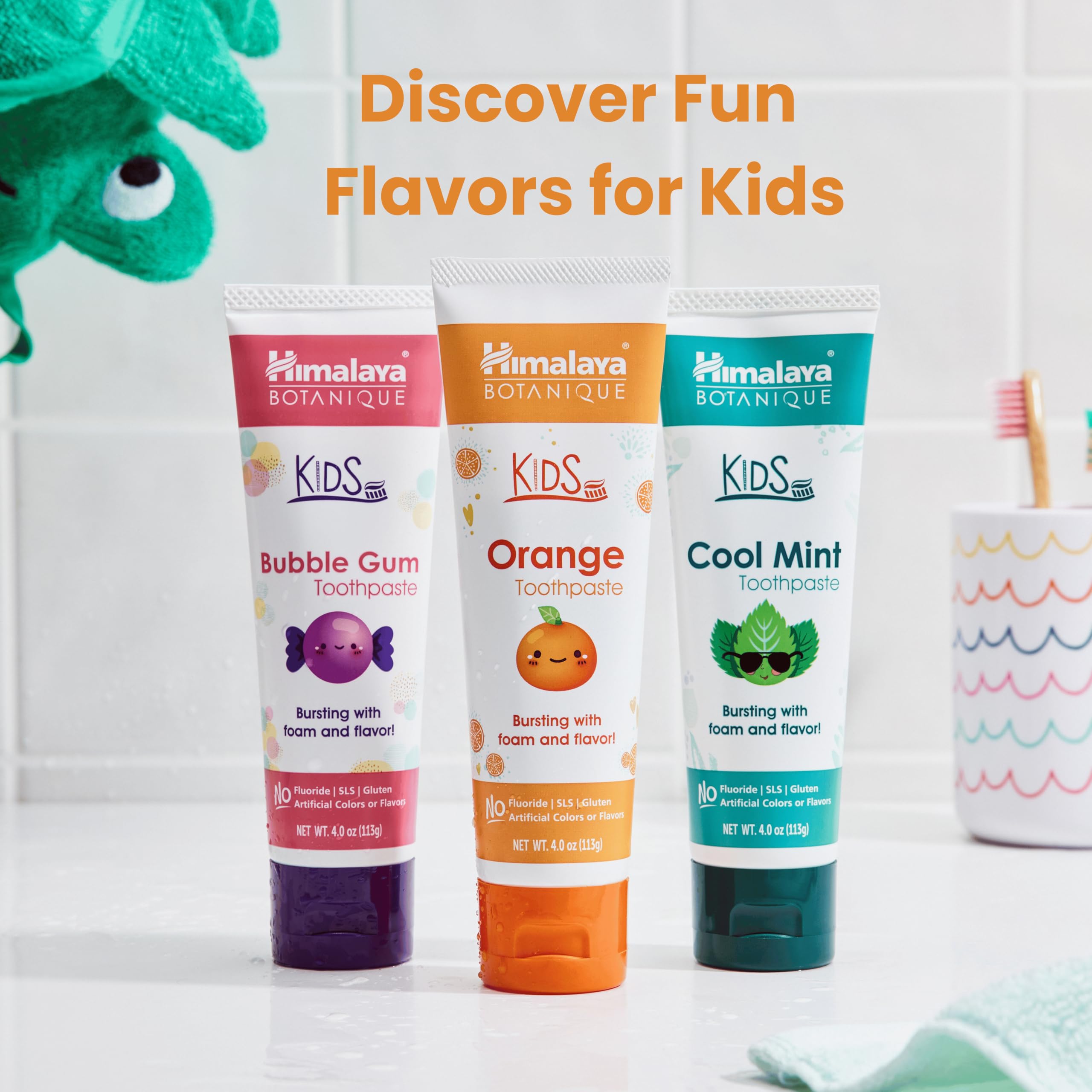 Himalaya Botanique Kids Toothpaste – Herbal Orange Flavor, Fluoride-Free, Vegan, SLS-Free, 4 Oz (1 Pack)