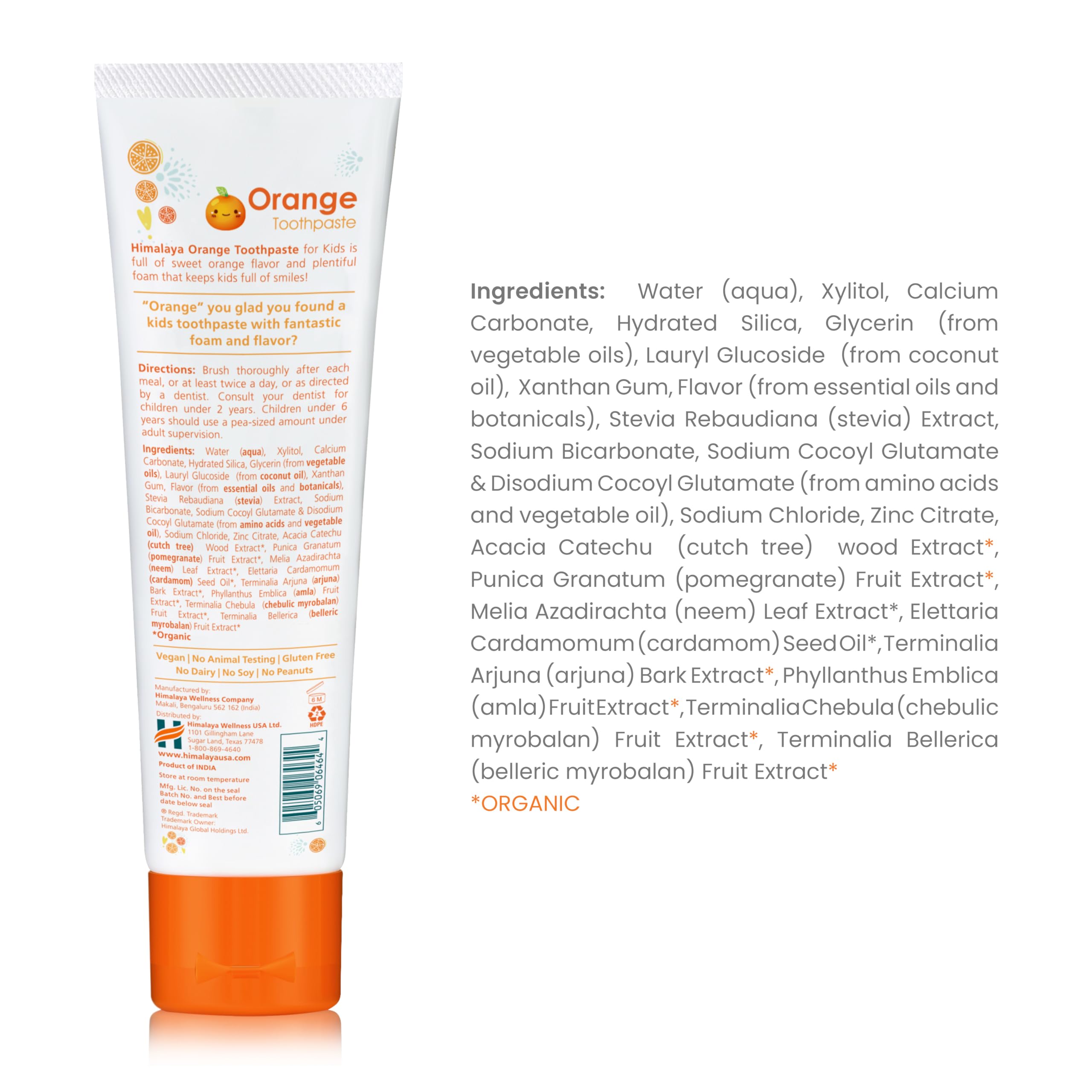 Himalaya Botanique Kids Toothpaste – Herbal Orange Flavor, Fluoride Free, SLS Free, Vegan | 4 Oz x 4 Pack