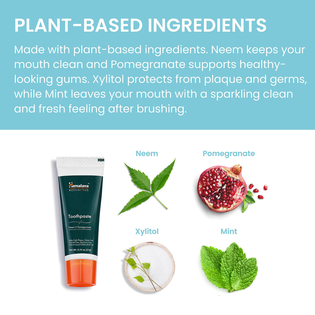 Himalaya Botanique Neem & Pomegranate Travel Toothpaste - Mint, Fluoride Free, 0.74 oz, Pack of 10