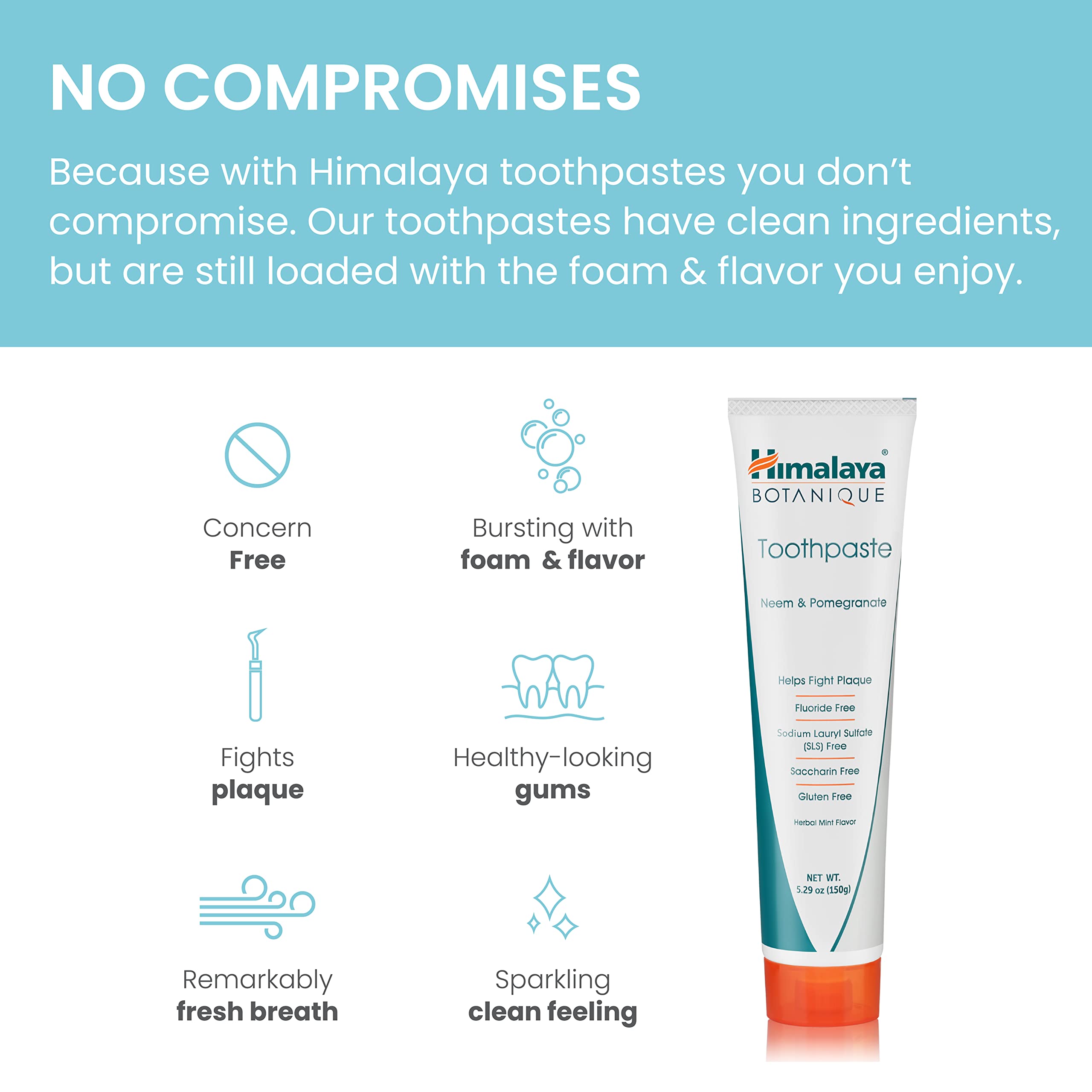 Himalaya Botanique Neem & Pomegranate Toothpaste — Fluoride Free, SLS Free, Vegan, Cruelty Free, Mint Flavor, 5.29 oz, 4 Pack