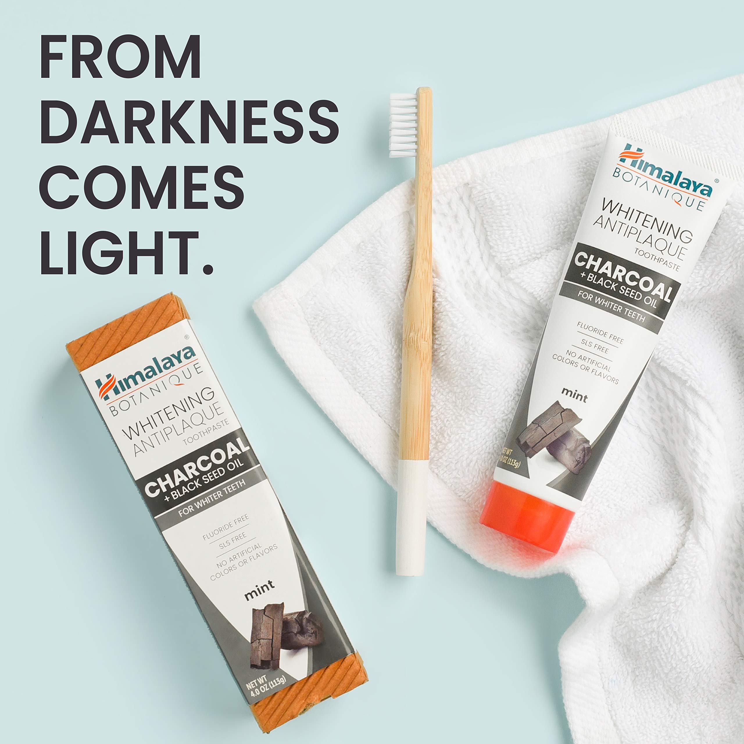 Himalaya Botanique Charcoal Whitening Toothpaste with Black Seed Oil – Fluoride Free, Antiplaque, 4 oz (4 Pack)