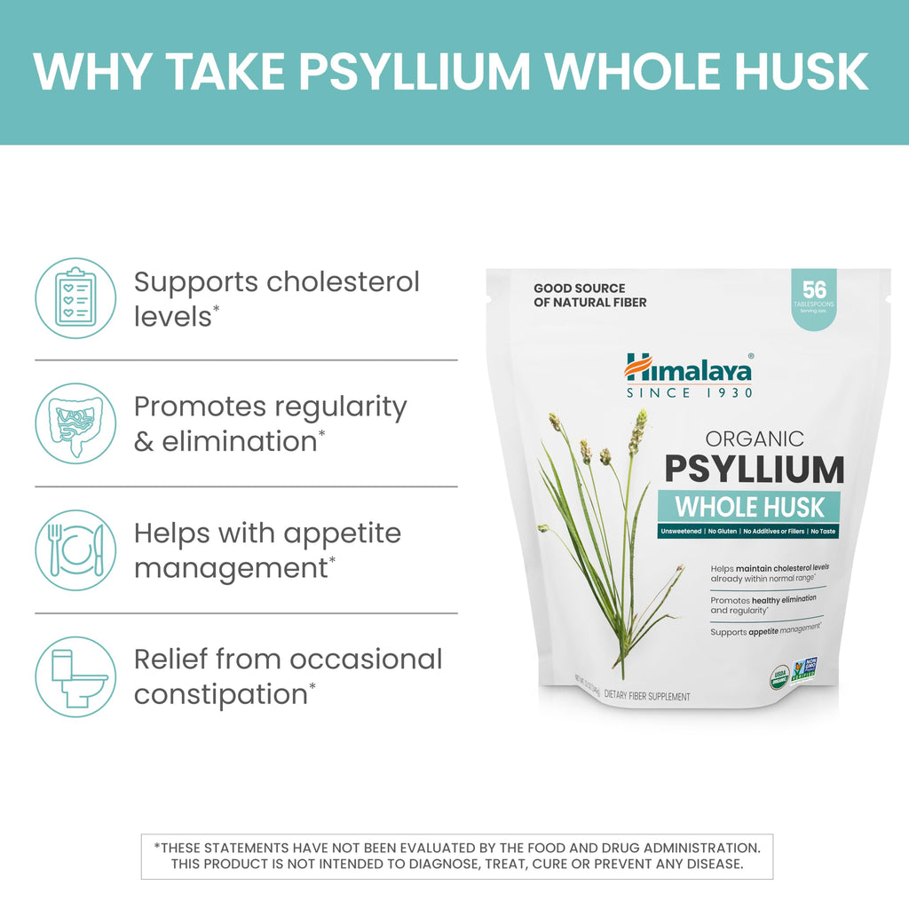 Himalaya Organic Psyllium Whole Husk - Daily Fiber, 12 oz (USDA Organic, Non-GMO)