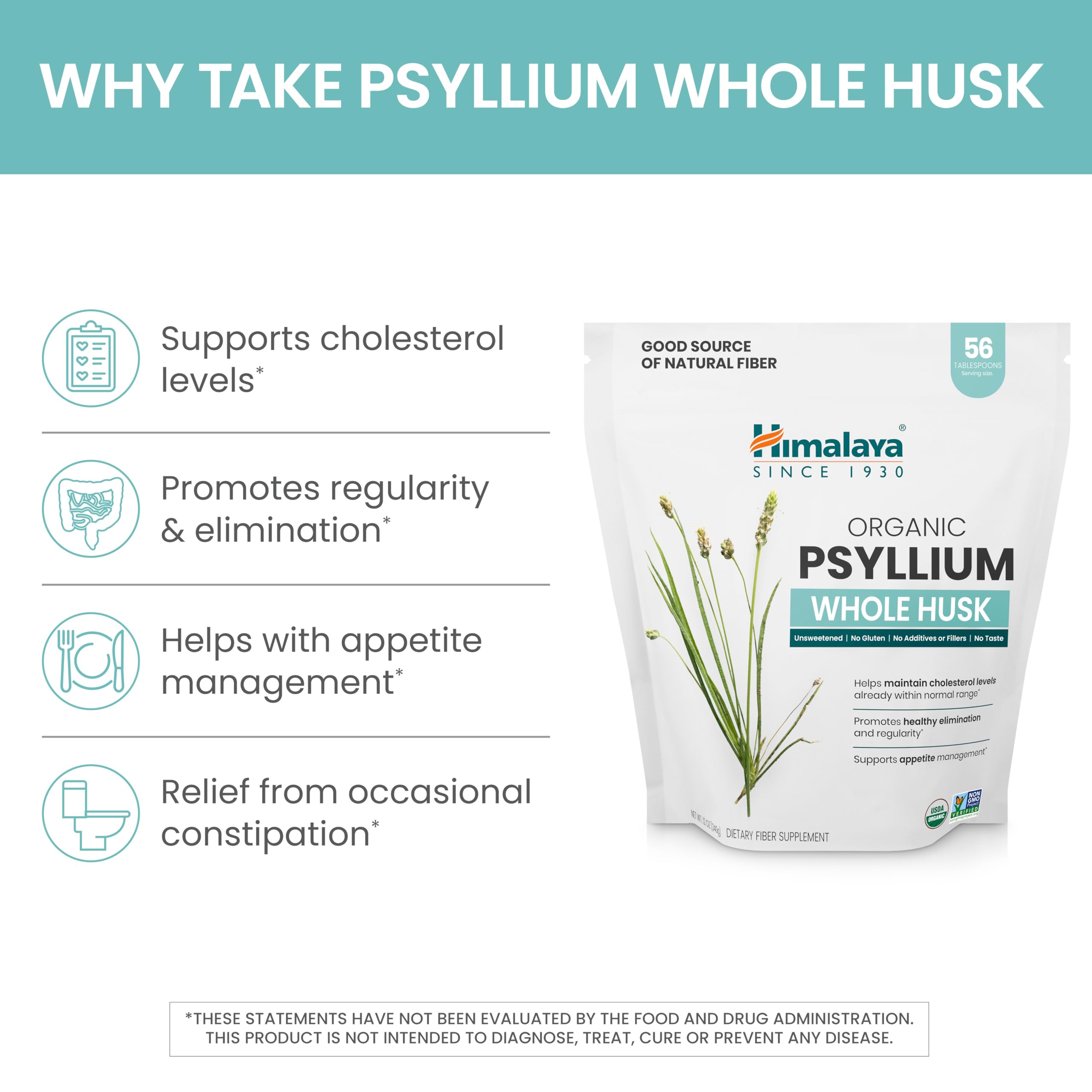 Himalaya Organic Psyllium Whole Husk - Daily Fiber, 12 oz (USDA Organic, Non-GMO)