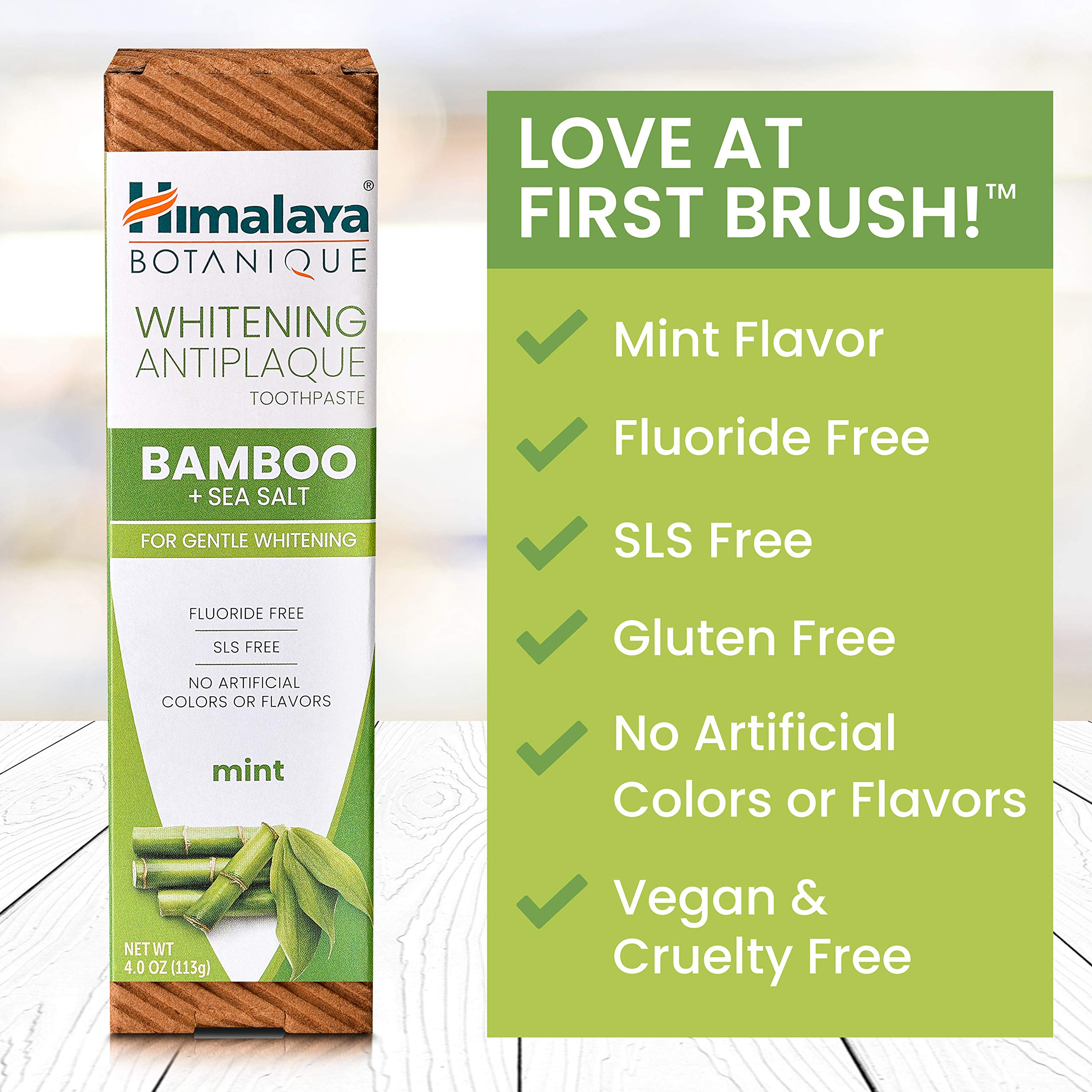Himalaya Botanique Whitening Antiplaque Toothpaste - Bamboo & Sea Salt (Fluoride Free) - 4 oz x 4 Pack