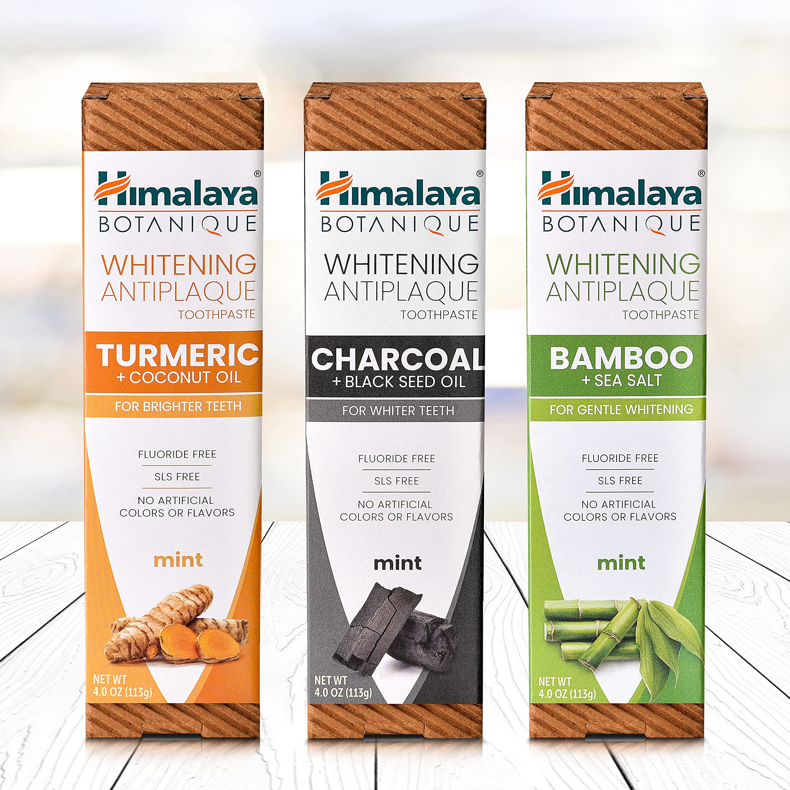 Himalaya Botanique Whitening Antiplaque Toothpaste - Bamboo & Sea Salt (Fluoride Free) - 4 oz x 4 Pack