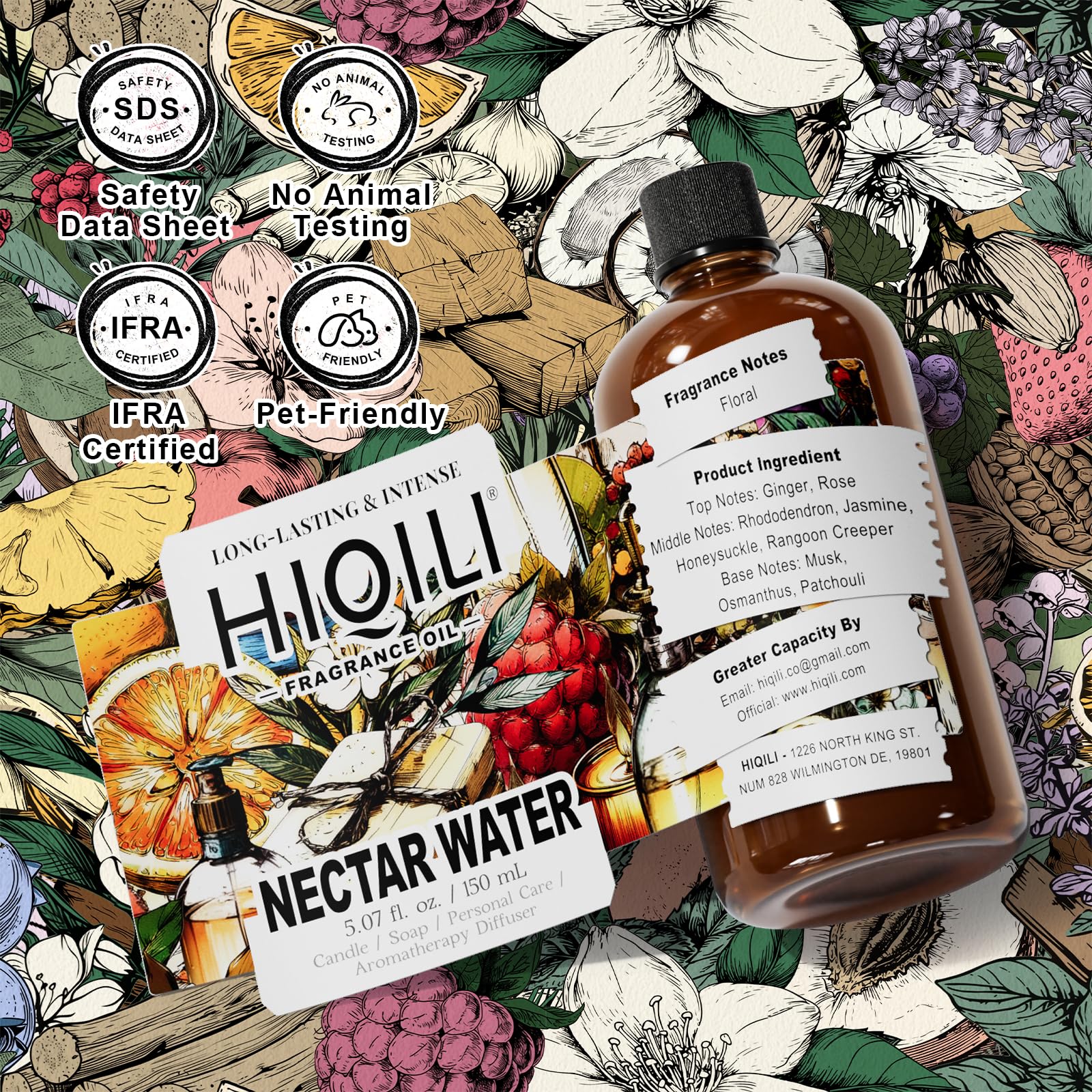 HIQILI Nectar Water Fragrance Oil – Jasmine & Osmanthus, 5.07 Fl Oz