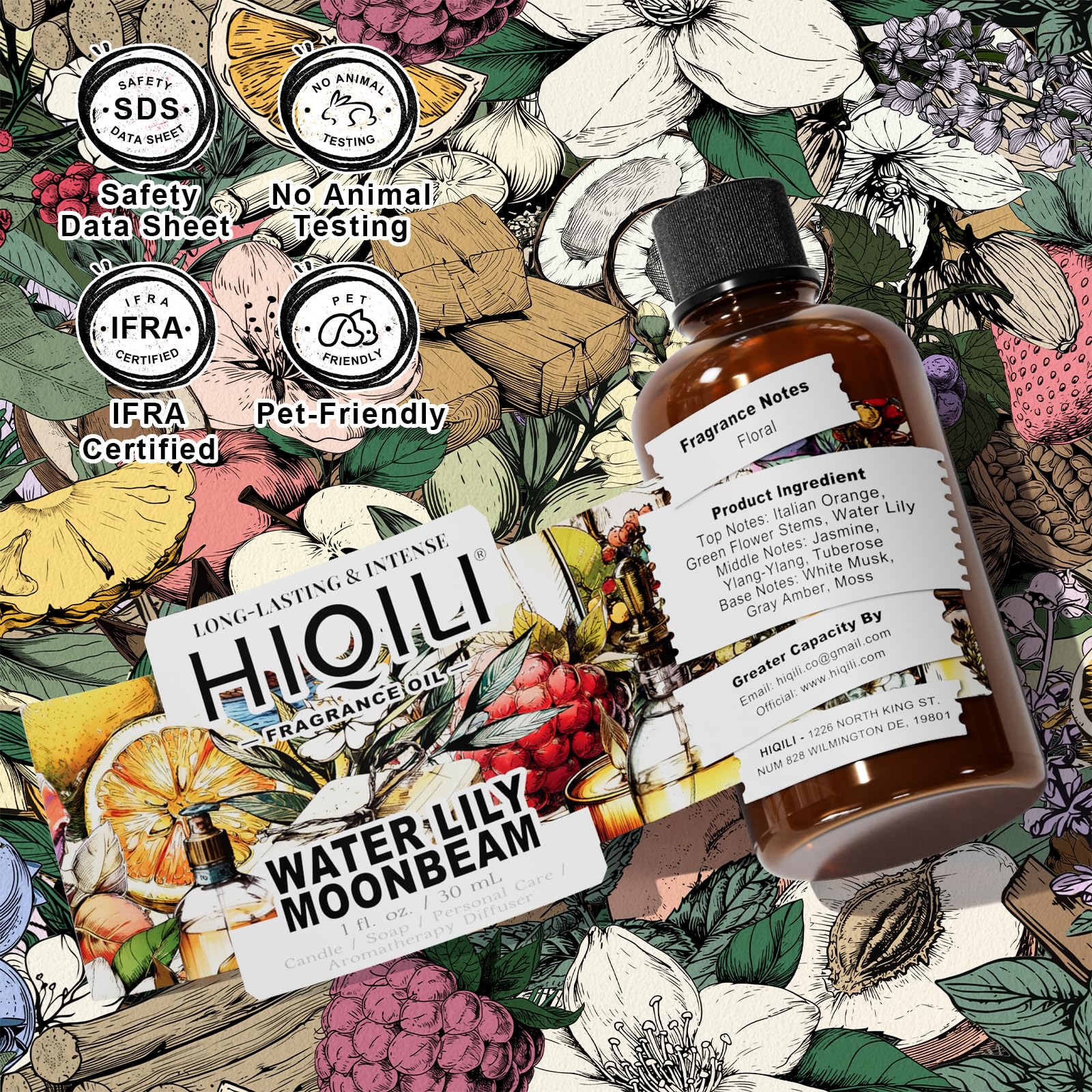 HIQILI Water Lily Moonbeam Fragrance Oil (1 oz) – Floral Scent for Diffuser, Candles, Soap & Perfume