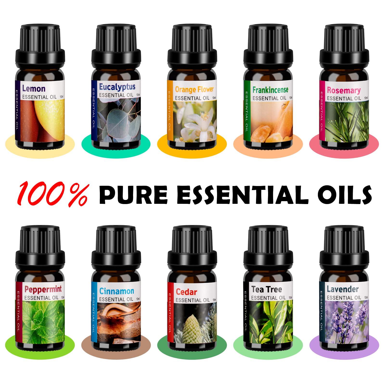 HLS Aroma Diffusers for Essential Oils Large Room Set with 10 Oils | Ultrasonic Aromatherapy Diffuser & Humidifier
