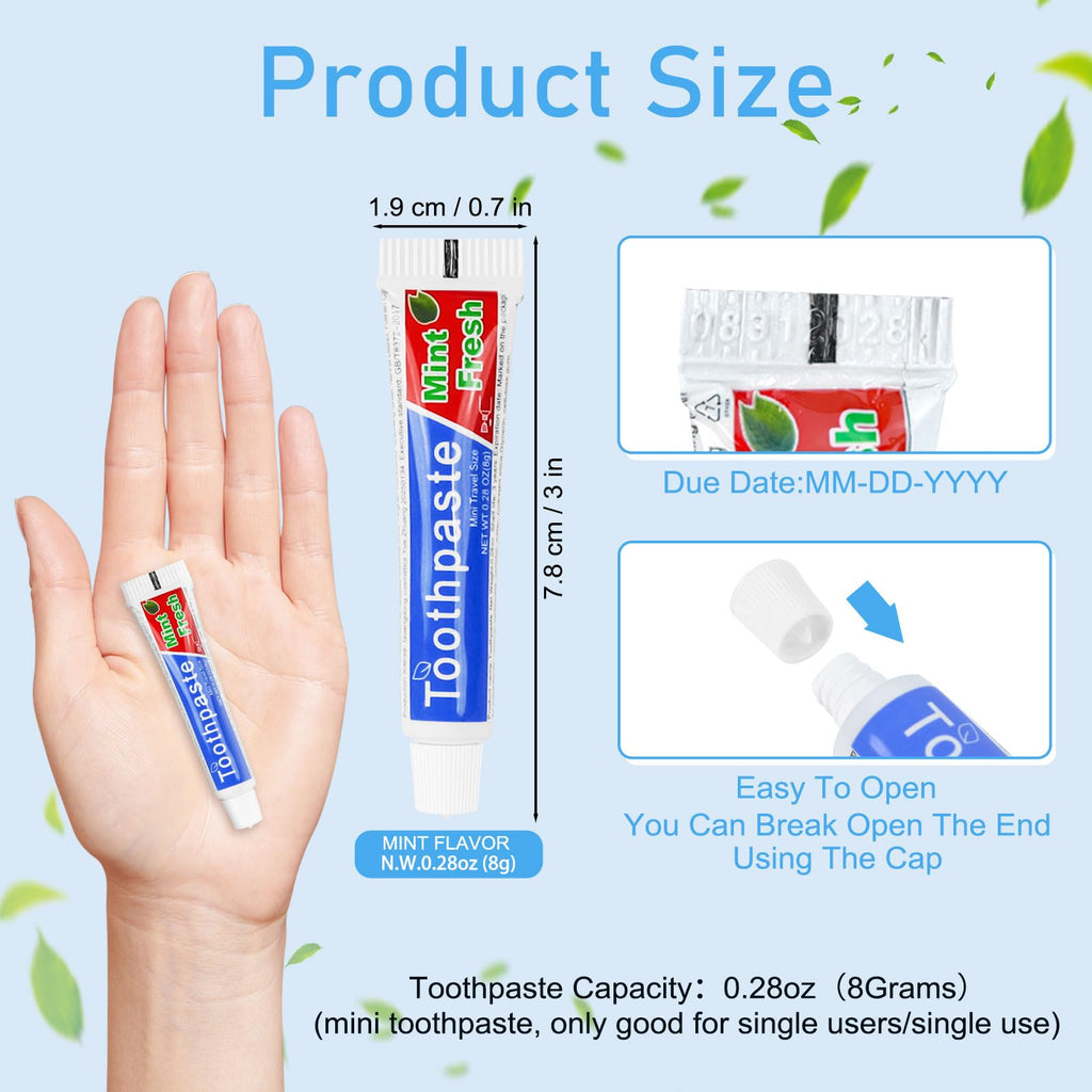 HOIQIRY 0.28 oz Travel Size Toothpaste Bulk — 30 Mint Mini Tubes, Single-Use