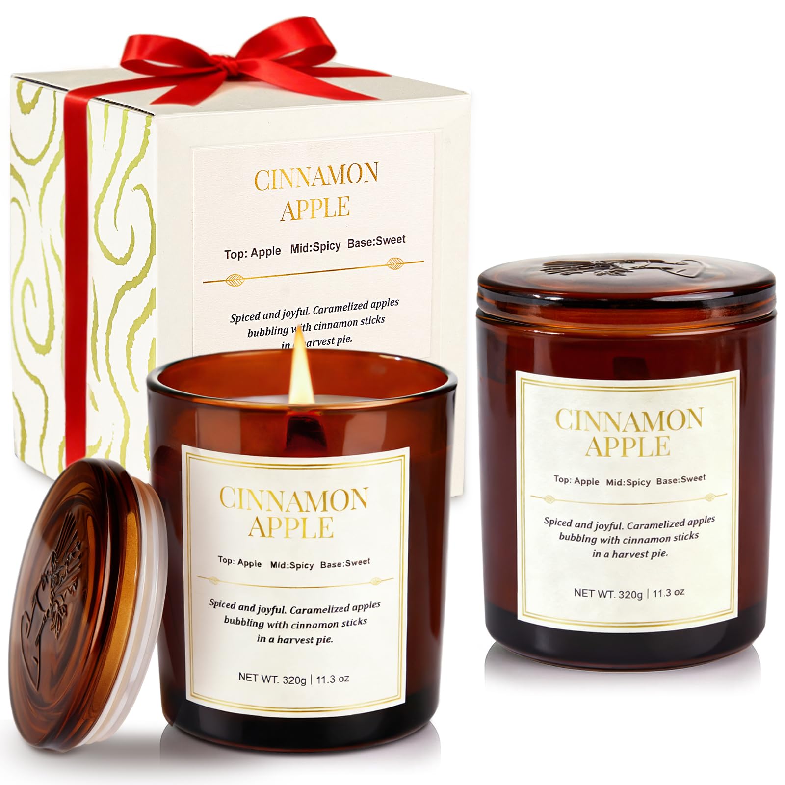 Holiday Candle Gift Set – 2-Pack Cinnamon Apple Wood Wick Soy Candles | Gift Boxes