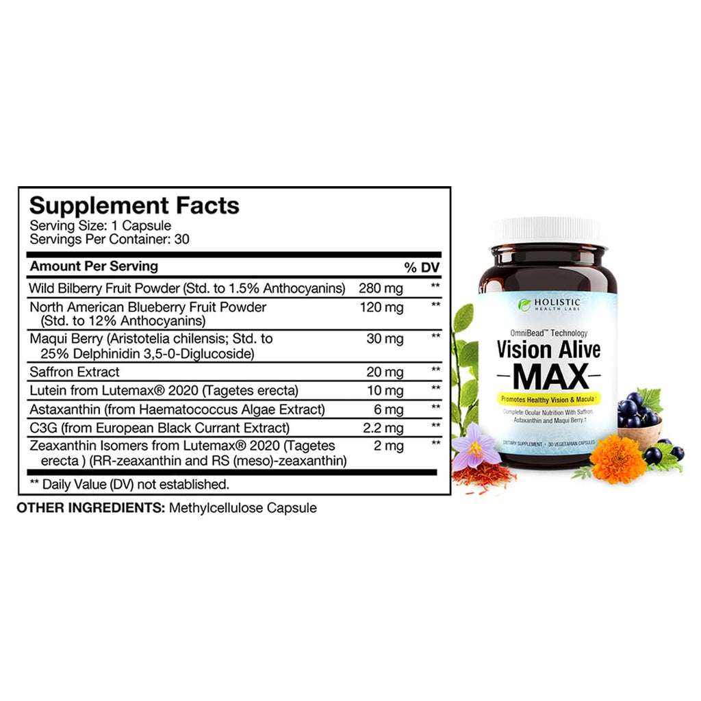 Holistic Health Labs Vision Alive Max – Eye Health Supplement with Lutemax 2020, 8 Natural Ingredients (30 Count x 2)