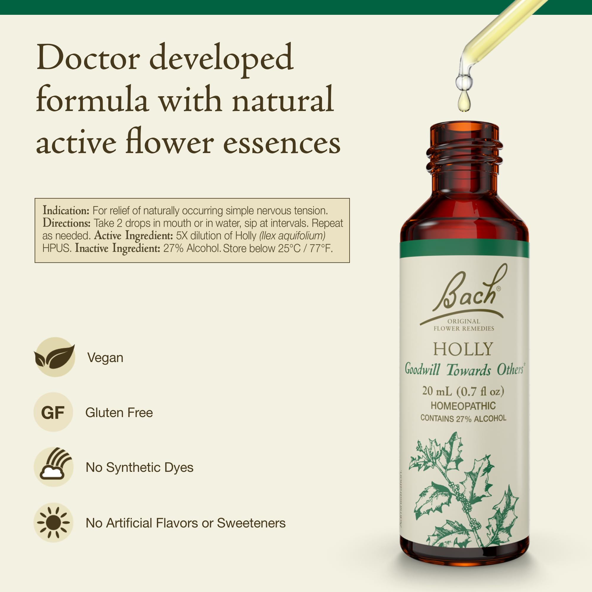 Bach Holly Flower Remedy - Goodwill Towards Others | 20mL Dropper