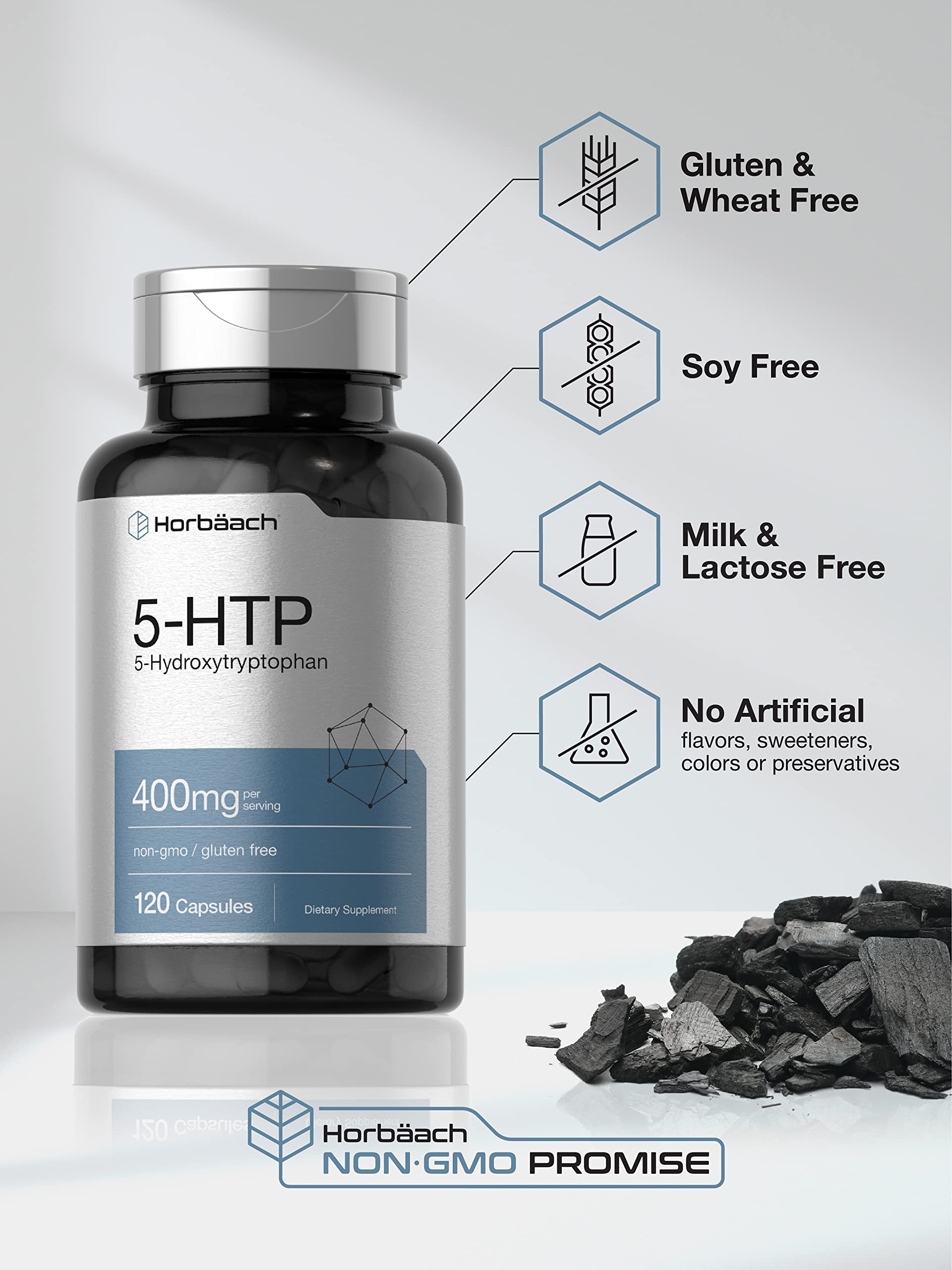 Horbäach 5HTP 400mg Capsules - 120 Count - Non-GMO - Gluten Free