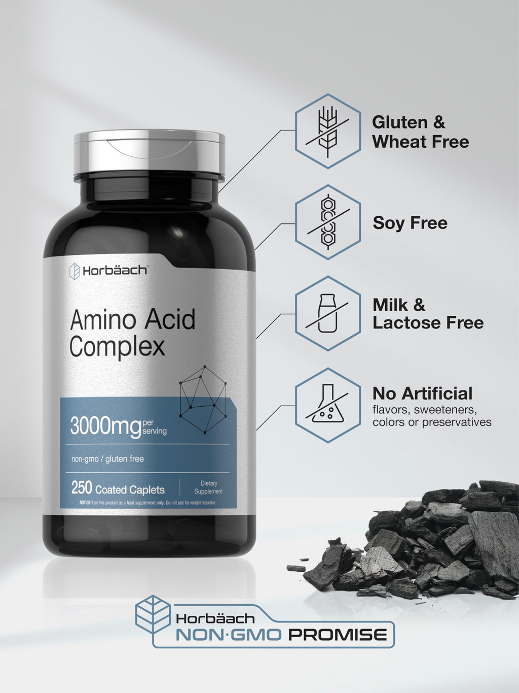 Horbäach Amino Acid Complex 3000mg | 250 Caplets | Non-GMO, Gluten Free Supplement