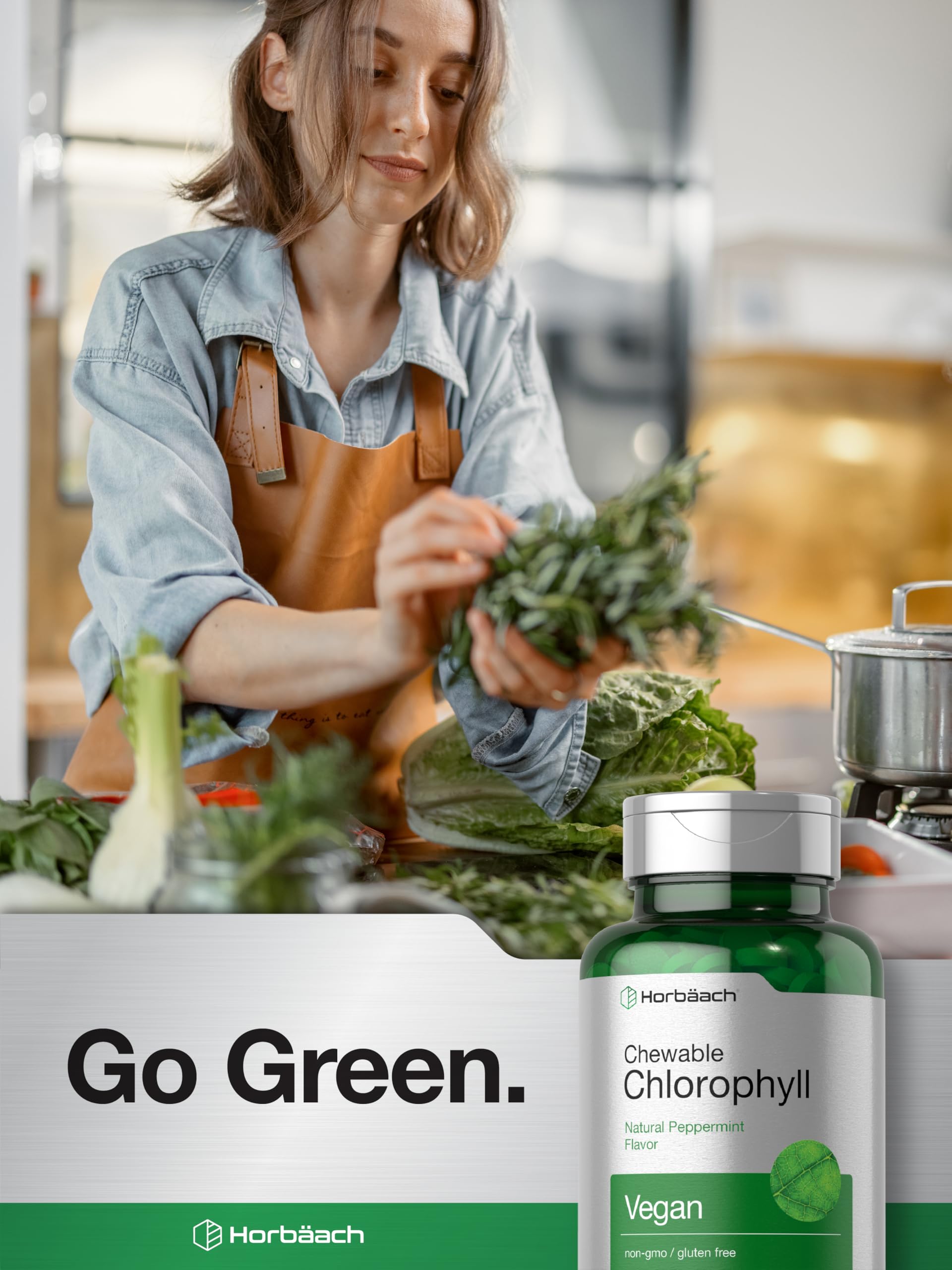 Horbäach Chlorophyll Pills | 300 Chewable Tablets | Natural Peppermint Flavor | Vegan, Non-GMO & Gluten Free Supplement