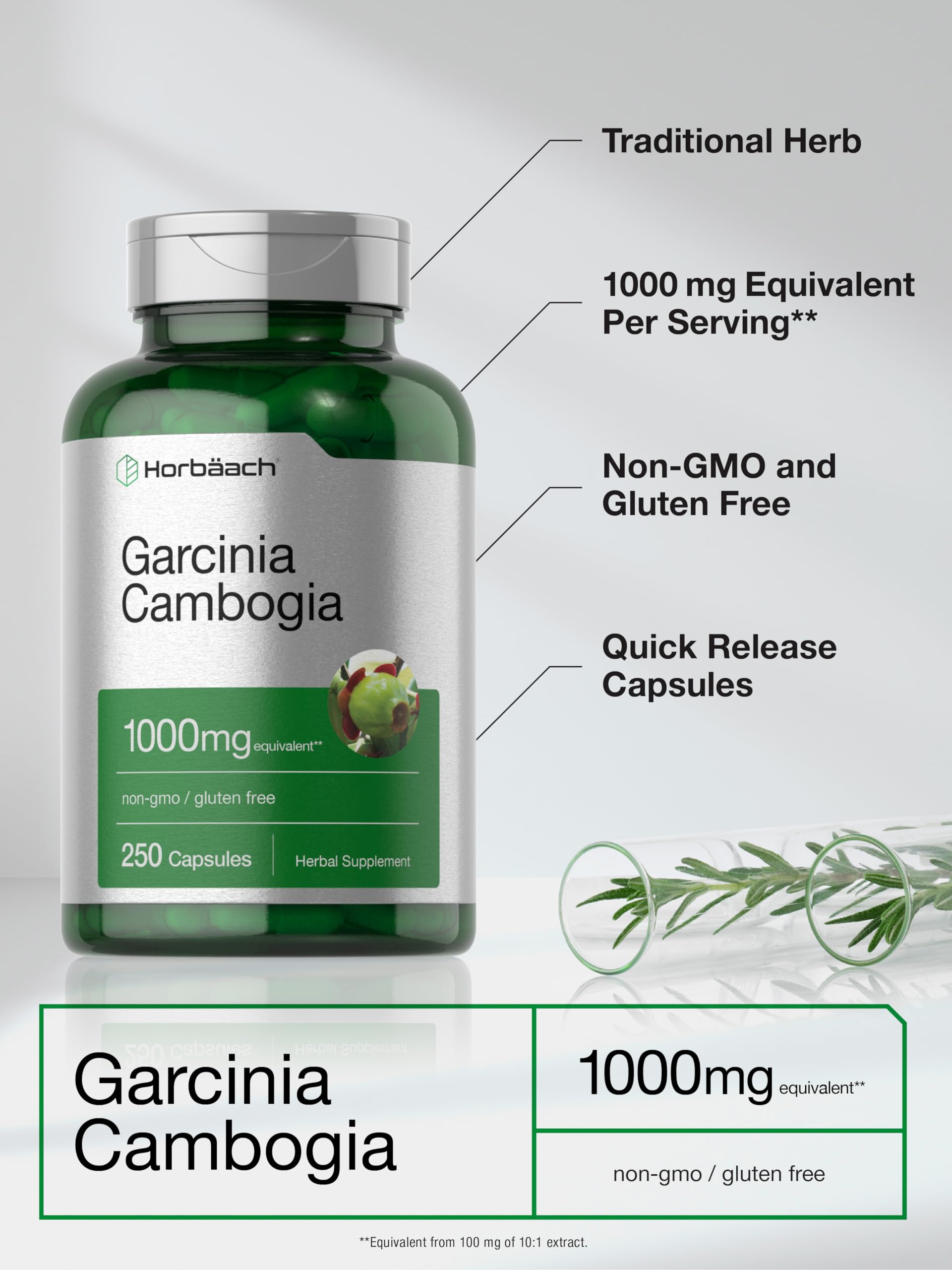 Horbaach Garcinia Cambogia Extract Pills 1000mg | 250 Capsules | Non-GMO