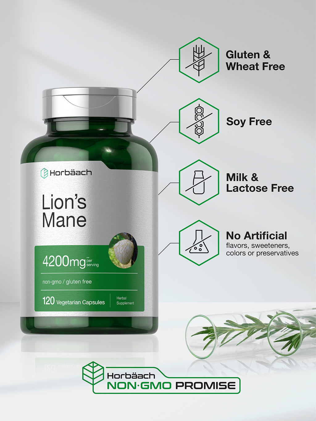 Horbäach Lions Mane Mushroom Extract 4200mg | 120 Veg Capsules | Pack of 2