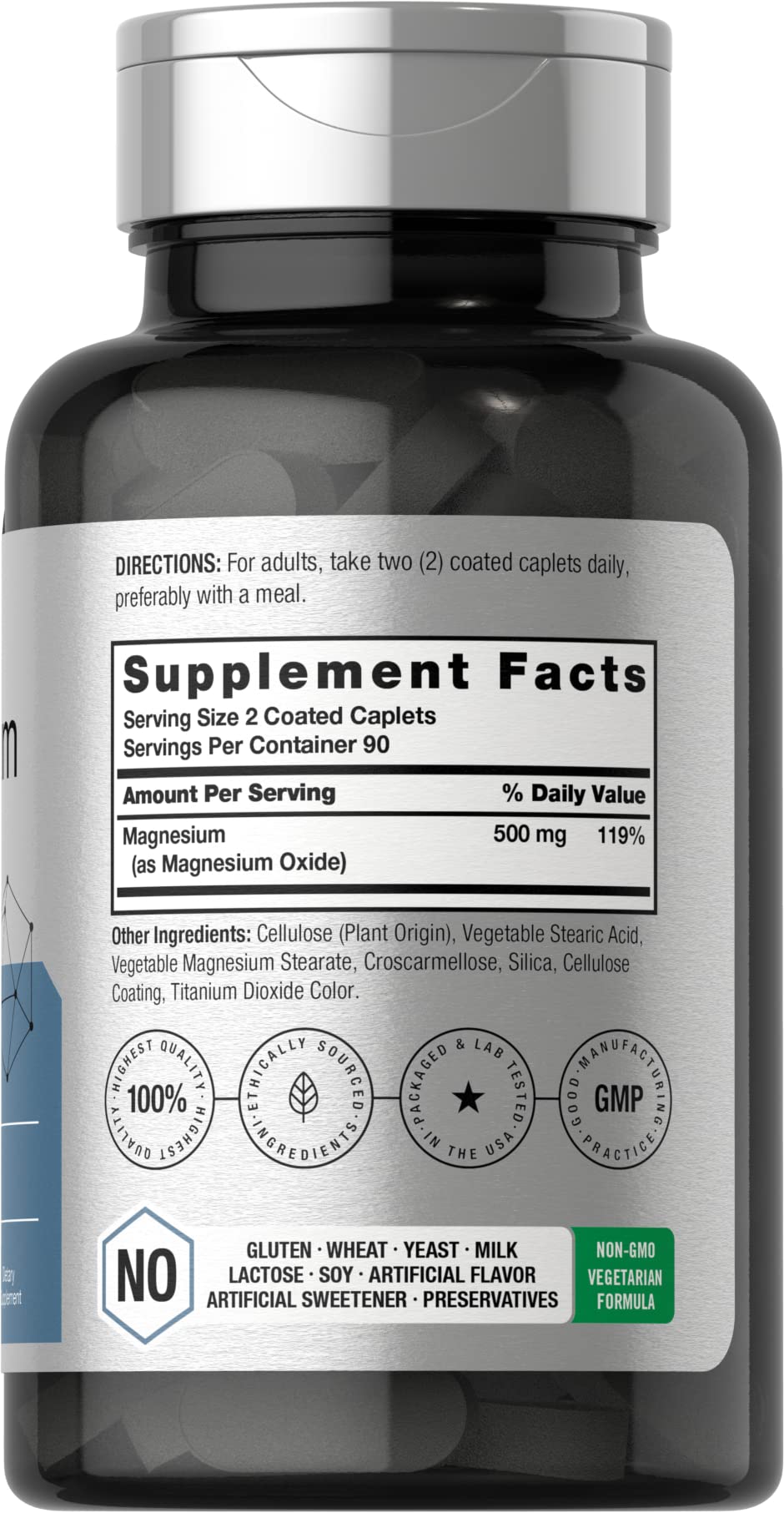 Horbäach Magnesium 500mg | 180 Caplets | Vegetarian, Gluten Free, Non-GMO