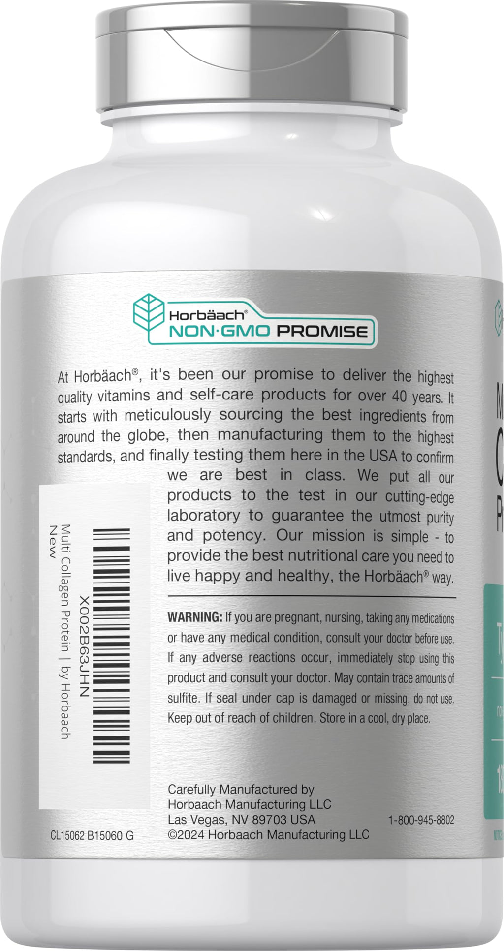 Horbäach Multi Collagen Protein 2000 mg – 180 Capsules | Hydrolyzed Collagen Types I, II, III, V, X | Keto & Paleo Friendly, Non-GMO, Gluten Free