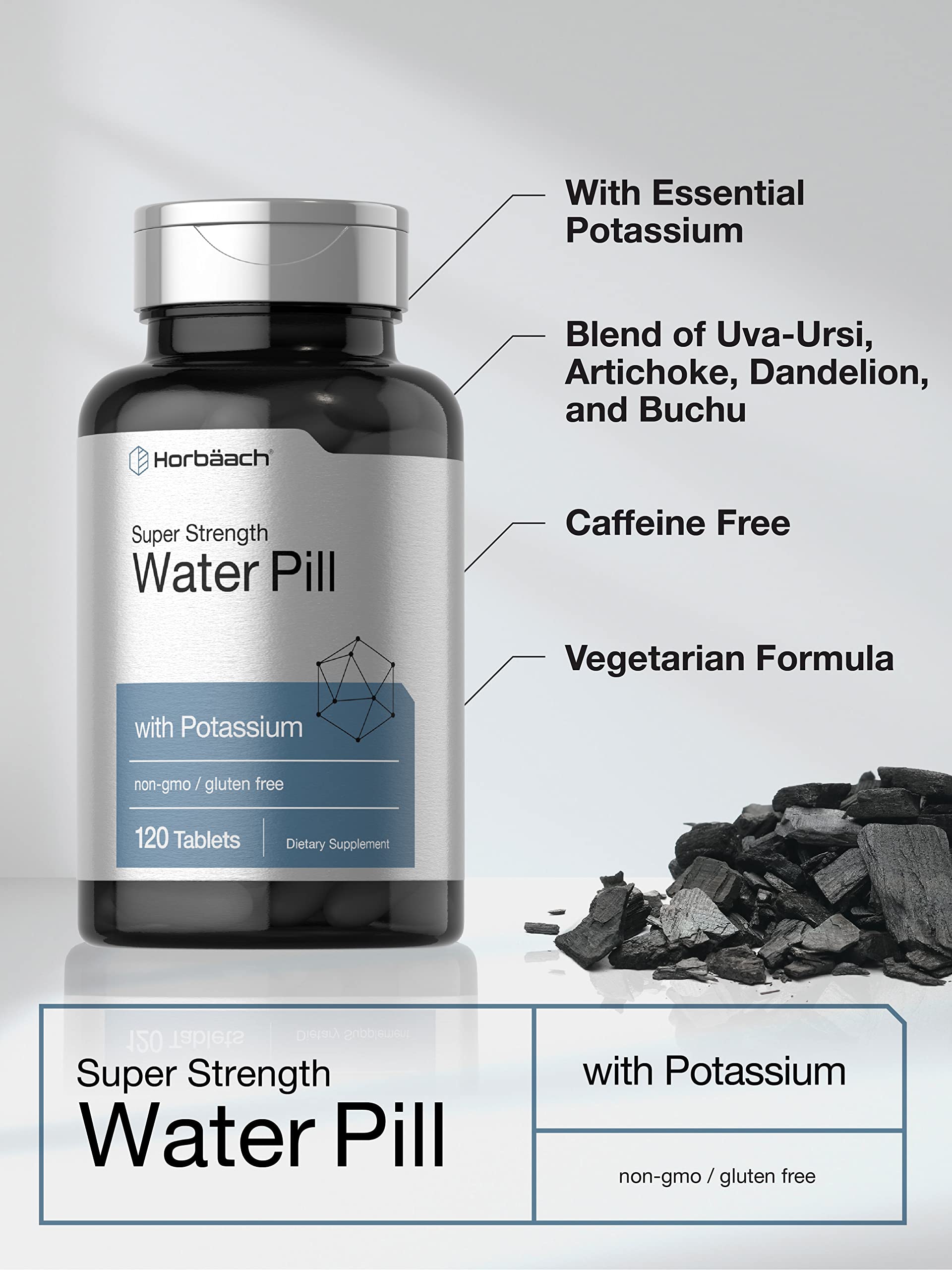 Horbäach Water Pills – Super Strength, 120 Tablets | Vegetarian, Non-GMO & Gluten Free