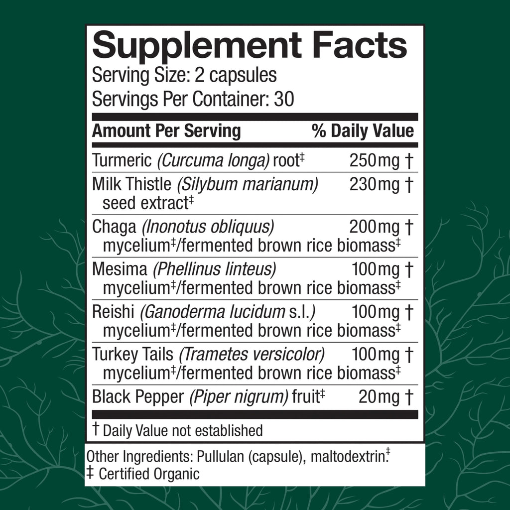 Host Defense MycoBotanicals Liver* Capsules - Liver Health Supplement with Milk Thistle & Turmeric Root - Mushroom Supplement with Turkey Tail, Reishi & Chaga - 60 Capsules (30 Servings)*