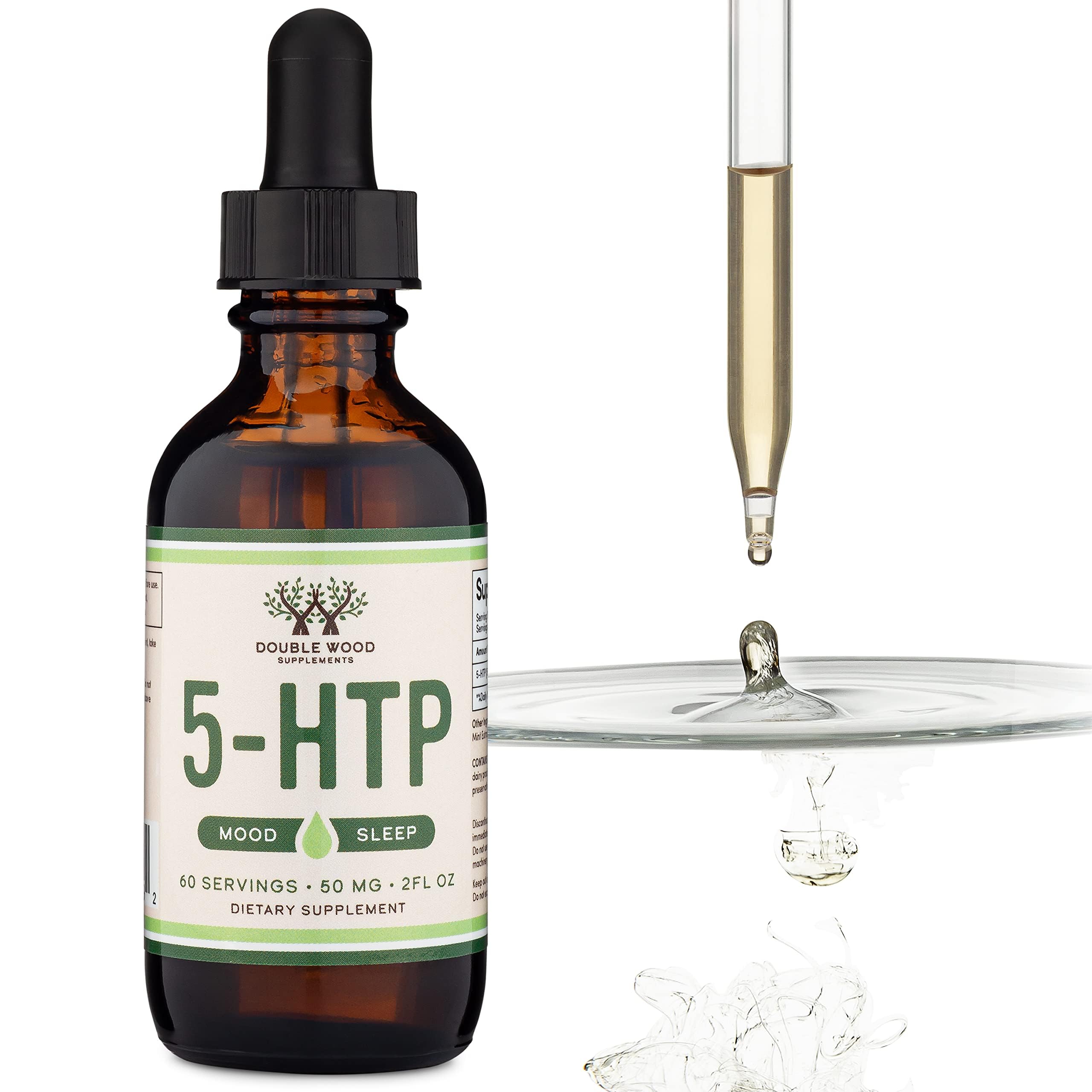 5HTP Liquid Drops - More Absorbable and Effective Than 5 HTP Capsules (60 Servings of 50mg 99%+ 5-HTP) Serotonin Supplement for Mood, Sleep, and Relaxation by Double Wood (Pack of 2)