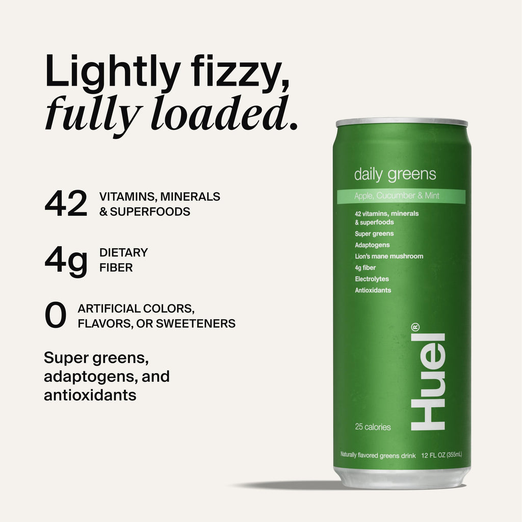 Huel Daily Greens Ready-to-Drink – Apple Cucumber Mint, 12 Fl Oz, 12 Pack | 149 Vitamins & Probiotics