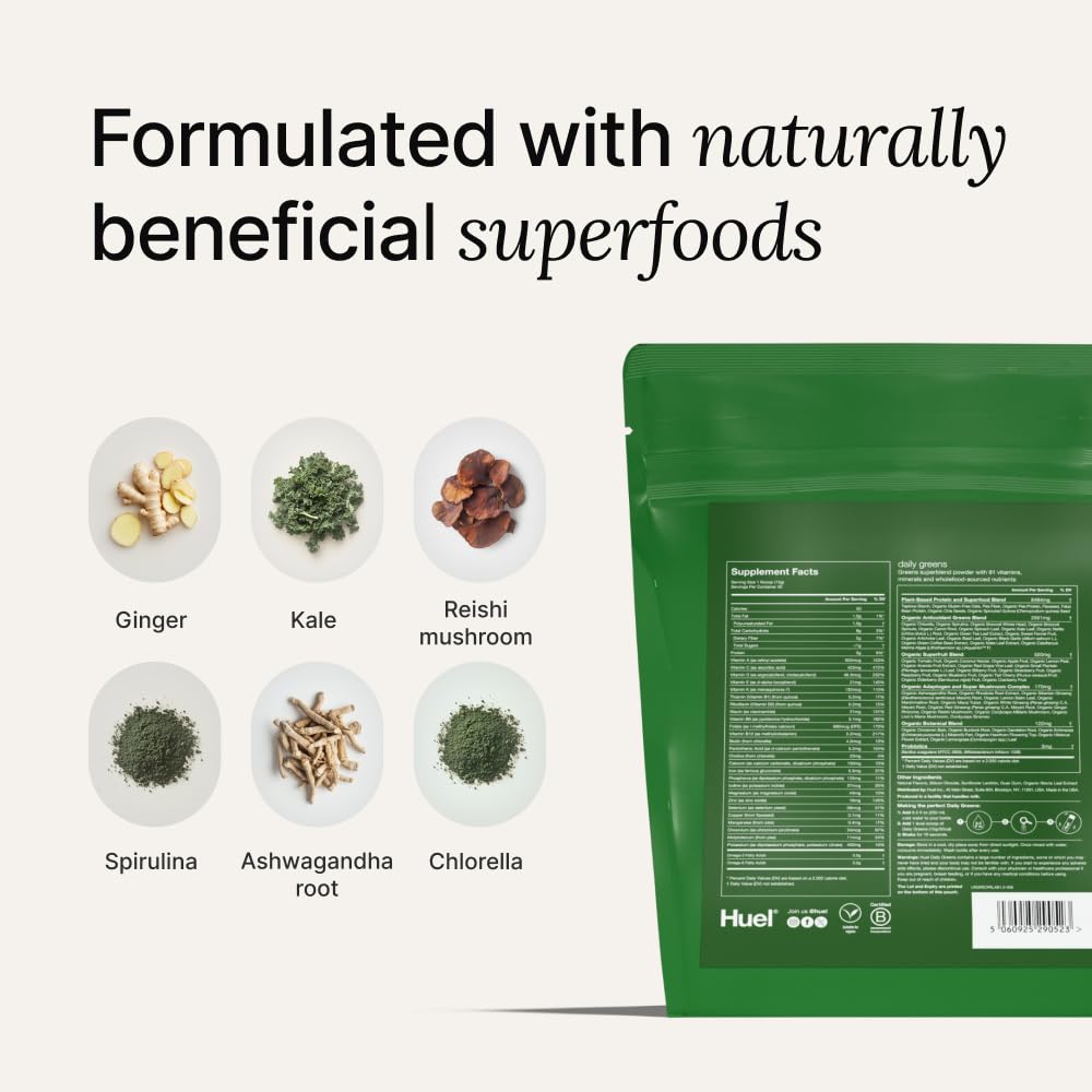 Huel Daily Greens Peach Passionfruit | Superfood Greens Powder with 91 Vitamins, Adaptogens & Probiotics | 30 Servings
