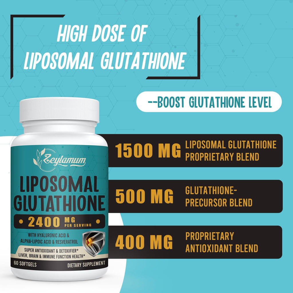 Zeylamum 2400 MG Liposomal Glutathione Softgels – High Absorption, Hyaluronic Acid & Resveratrol, 240 Softgels