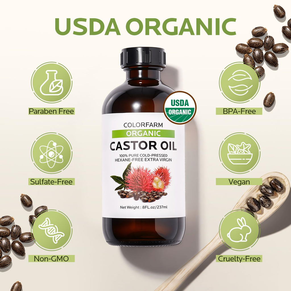 Cold Pressed Organic Castor Oil: Nourishing Hair and Skin - 100% Pure and Unrefined, Hexane-Free, USDA Organic, 8 fl oz